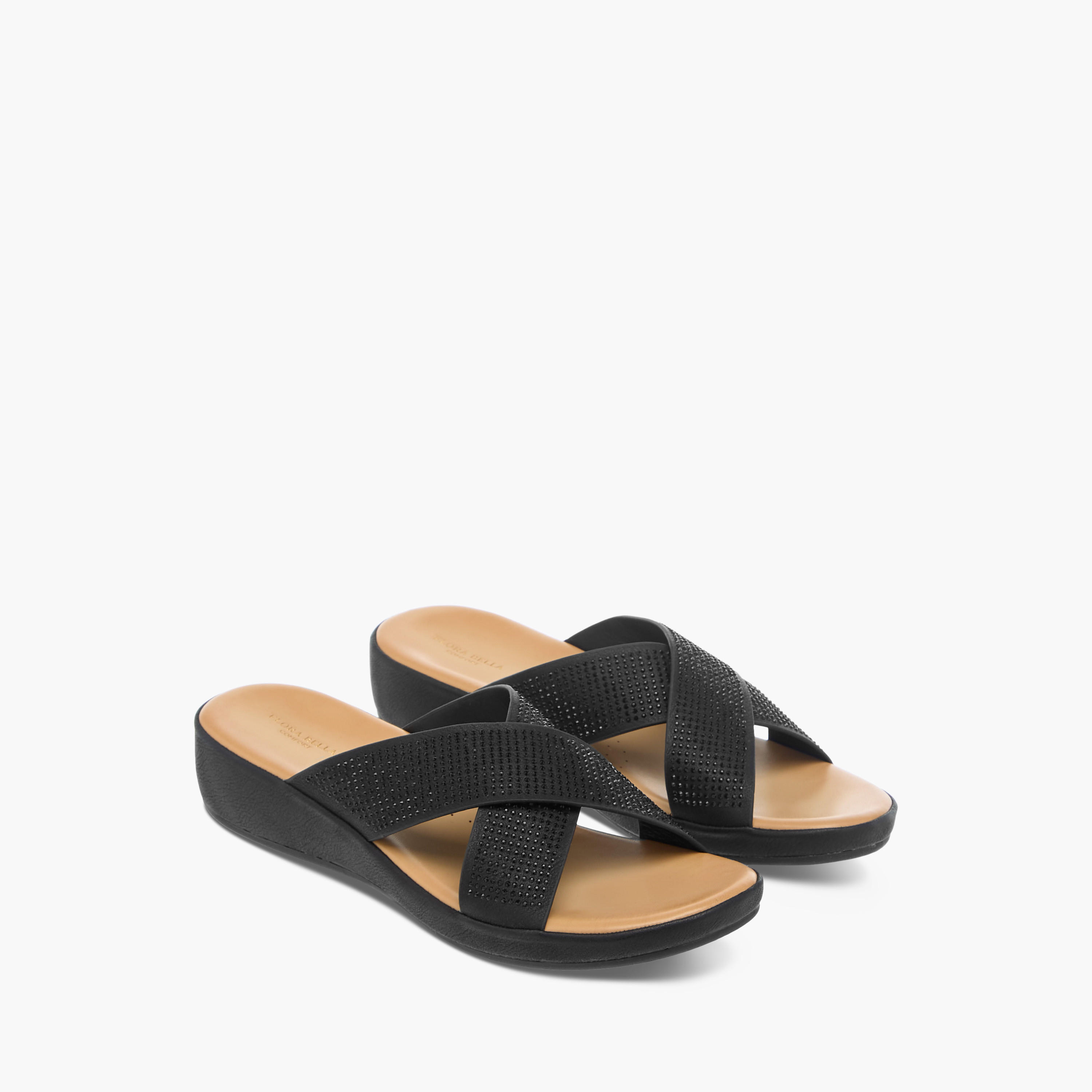 Flora Bella Embellished Cross Strap Comfort Sandals with Slip-On Closure-women-shoes-flats-sandals-image-1