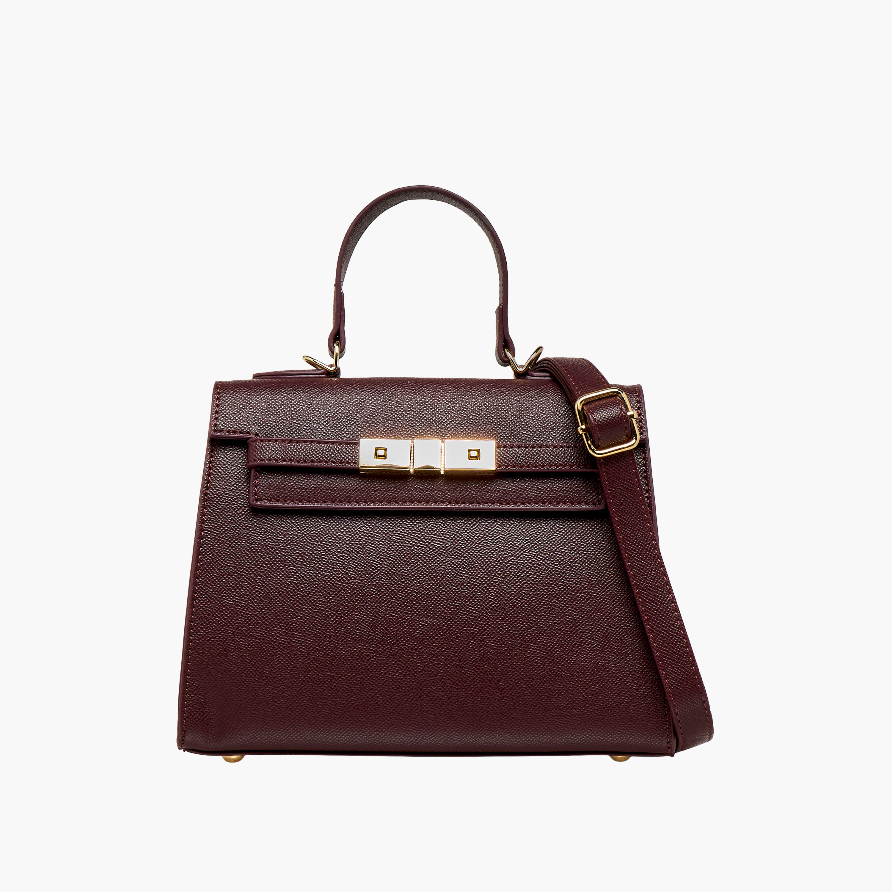 شنطة ساتشيل بارزة الملمس بحزام قابل للفصل وطية إغلاق من فلورا بيلا-women-bagsandwallets-handbags-image-1