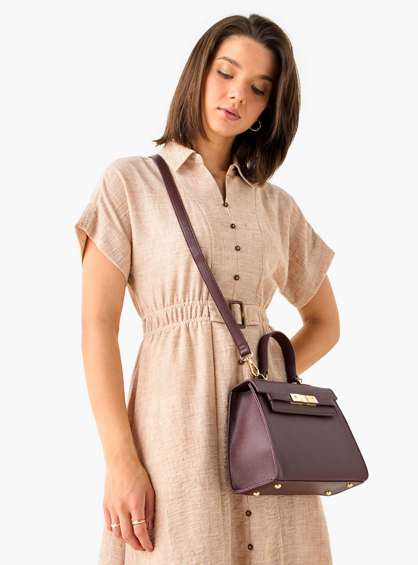 شنطة ساتشيل بارزة الملمس بحزام قابل للفصل وطية إغلاق من فلورا بيلا-women-bagsandwallets-handbags-image-2