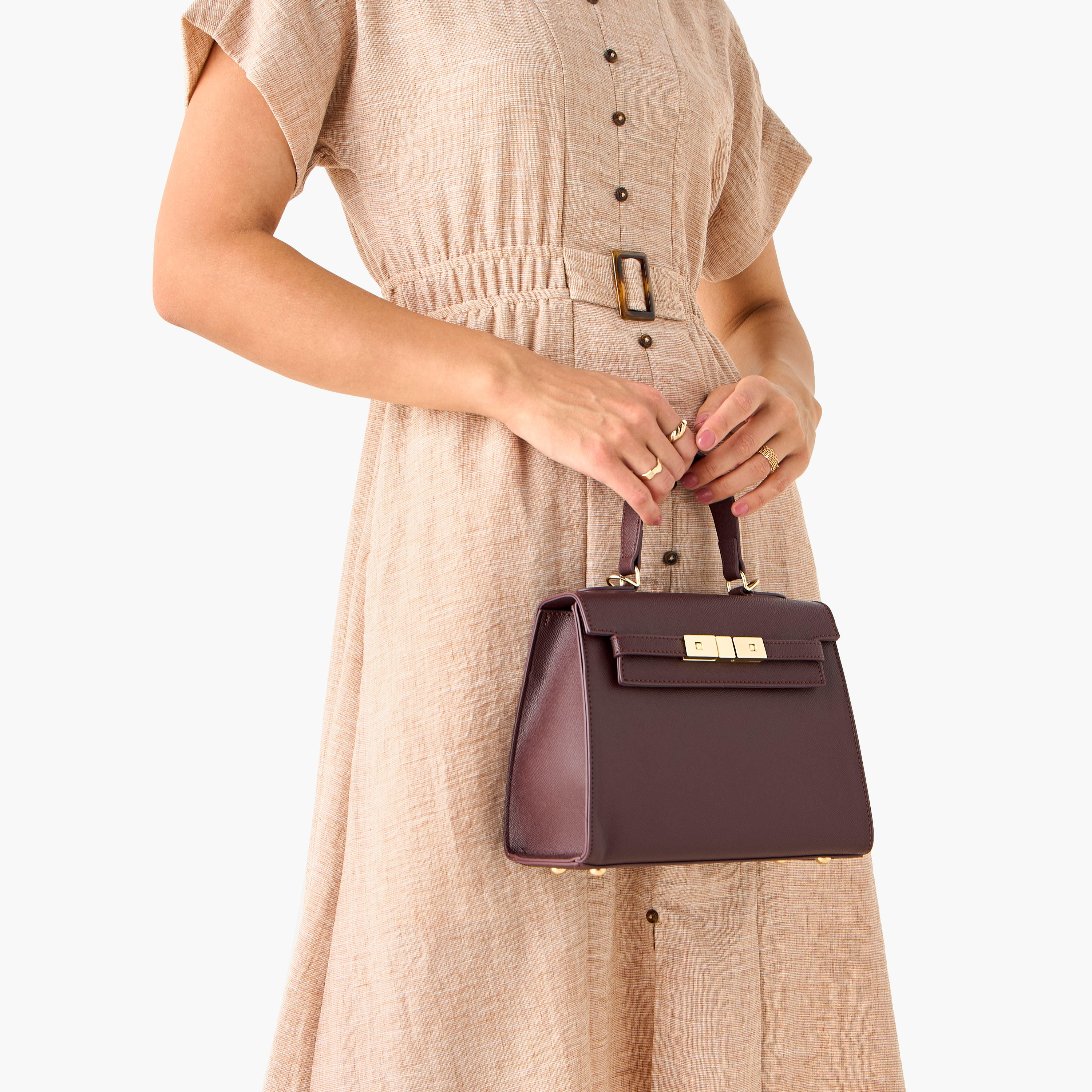 شنطة ساتشيل بارزة الملمس بحزام قابل للفصل وطية إغلاق من فلورا بيلا-women-bagsandwallets-handbags-image-8