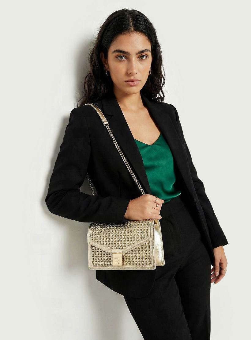 Flora Bella Metallic Textured Crossbody Bag with Chain Strap-women-bagsandwallets-handbags-image-2
