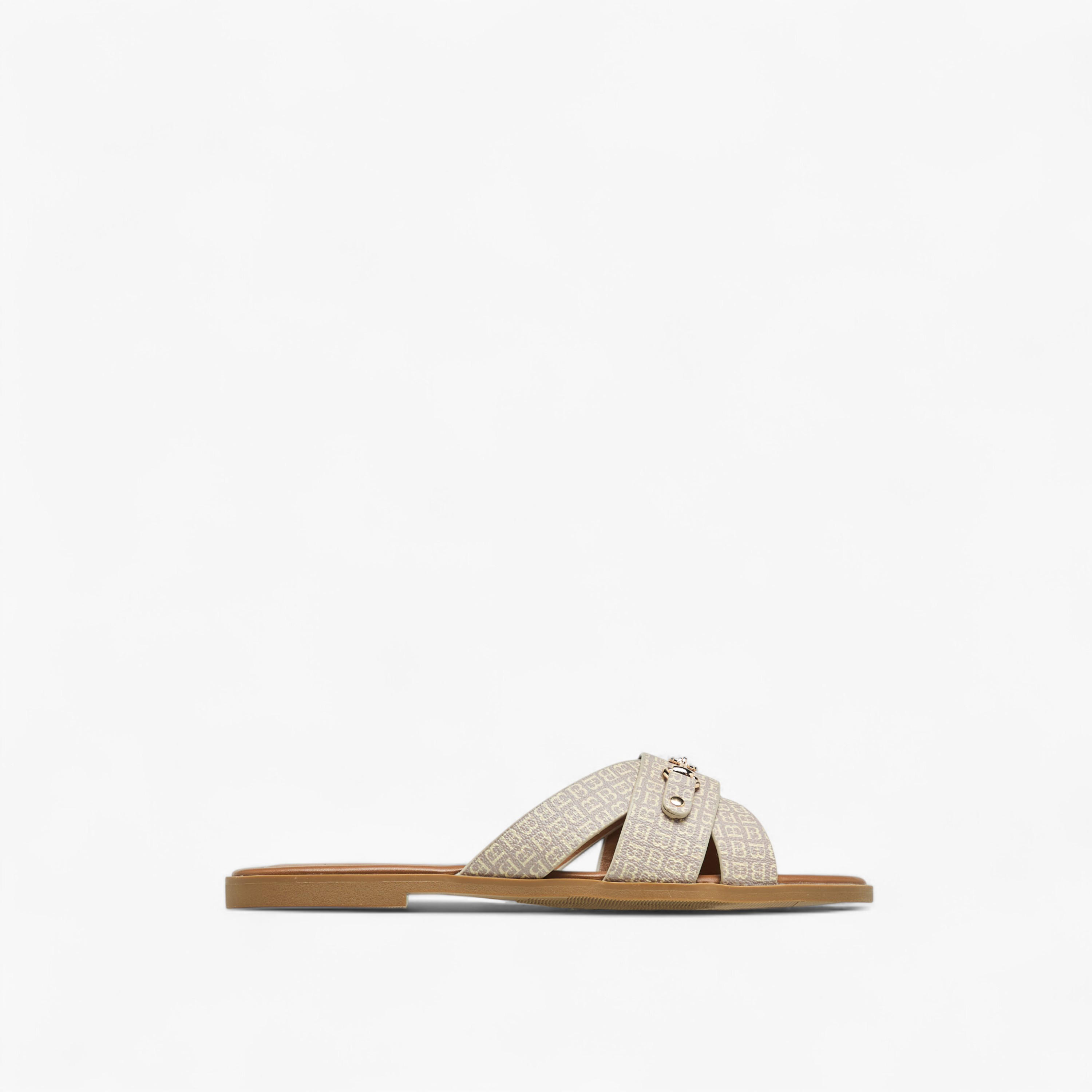 Flora Bella Monogram Print Slip-On Flat Sandals with Metal Accent-women-shoes-flats-sandals-image-3
