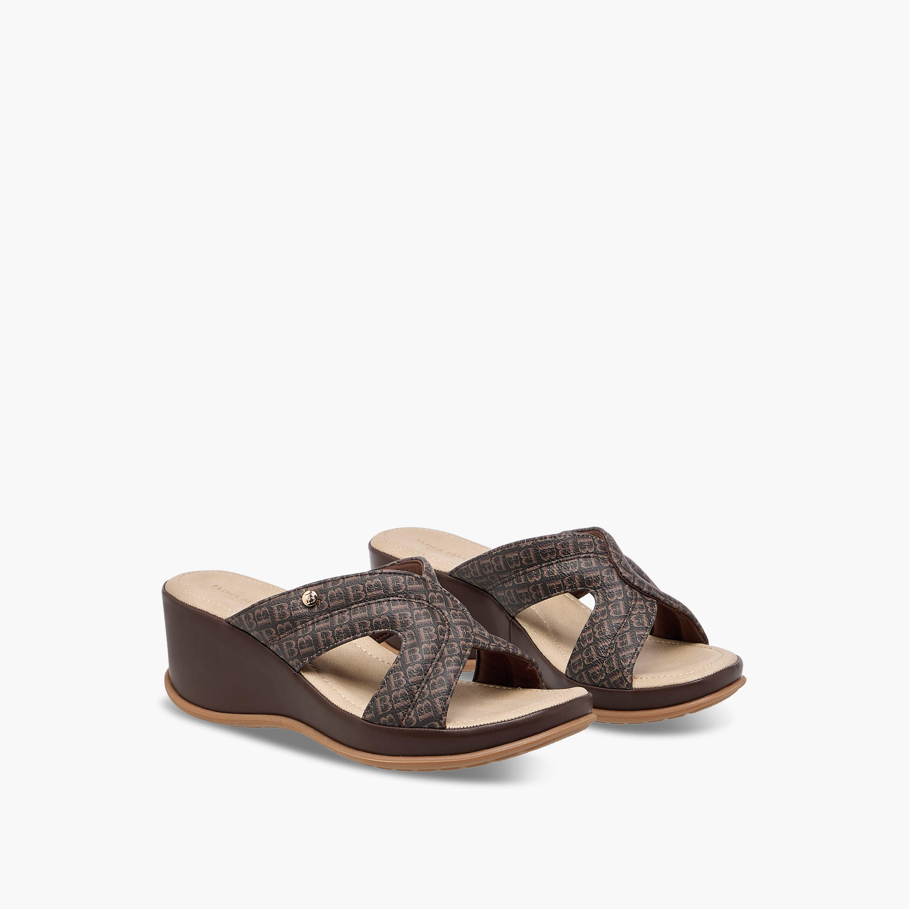 Flora Bella Monogram Print Slip-On Sandals with Wedge Heels-women-shoes-sandals-heeled-image-1