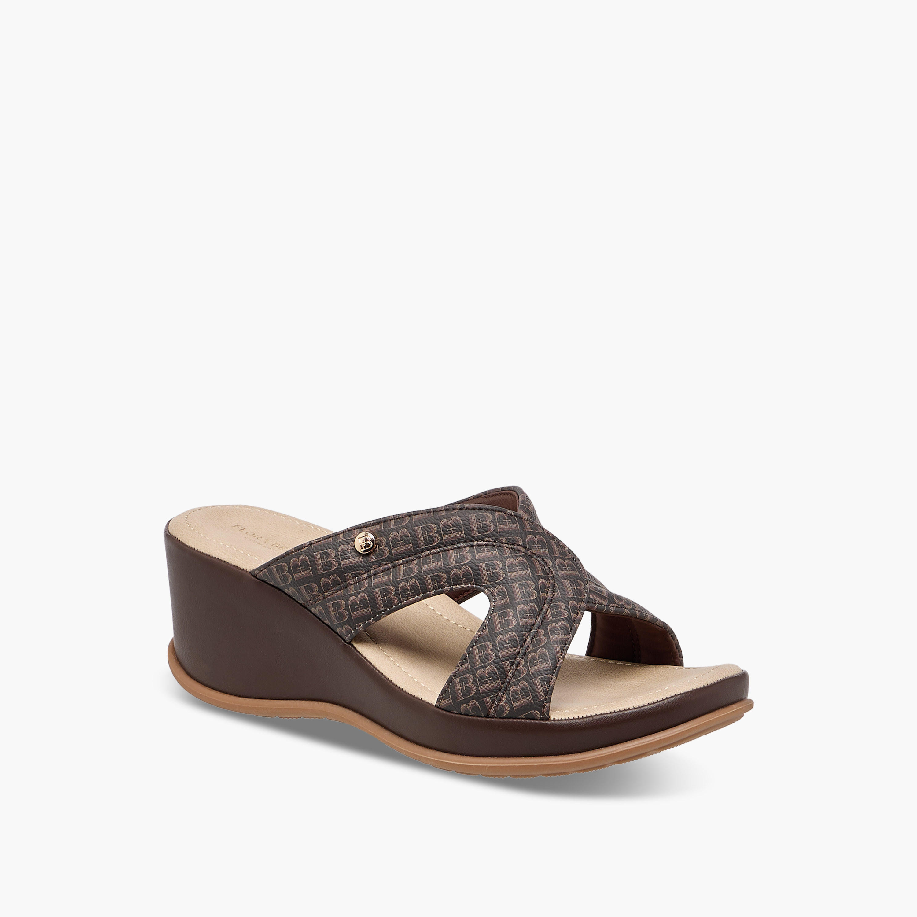 Flora Bella Monogram Print Slip-On Sandals with Wedge Heels-women-shoes-sandals-heeled-image-2
