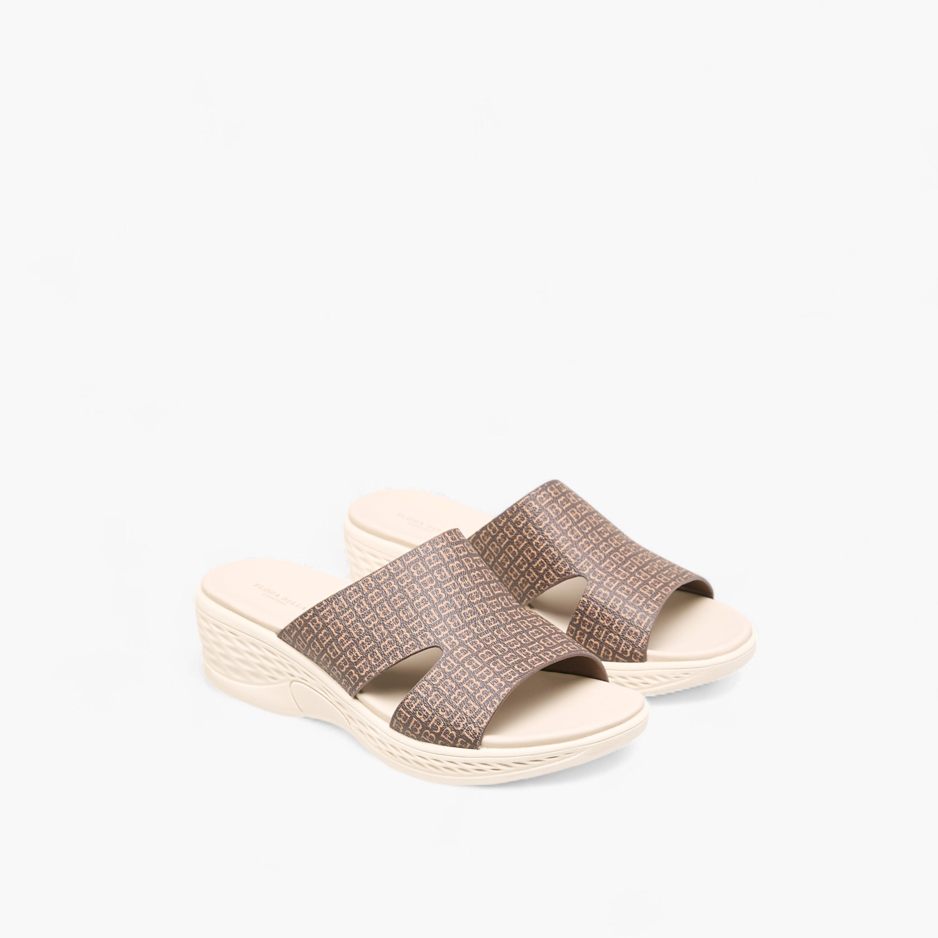 Flora Bella Monogram Print Slip-On Sandals with Wedge Heels-women-shoes-sandals-heeled-image-1