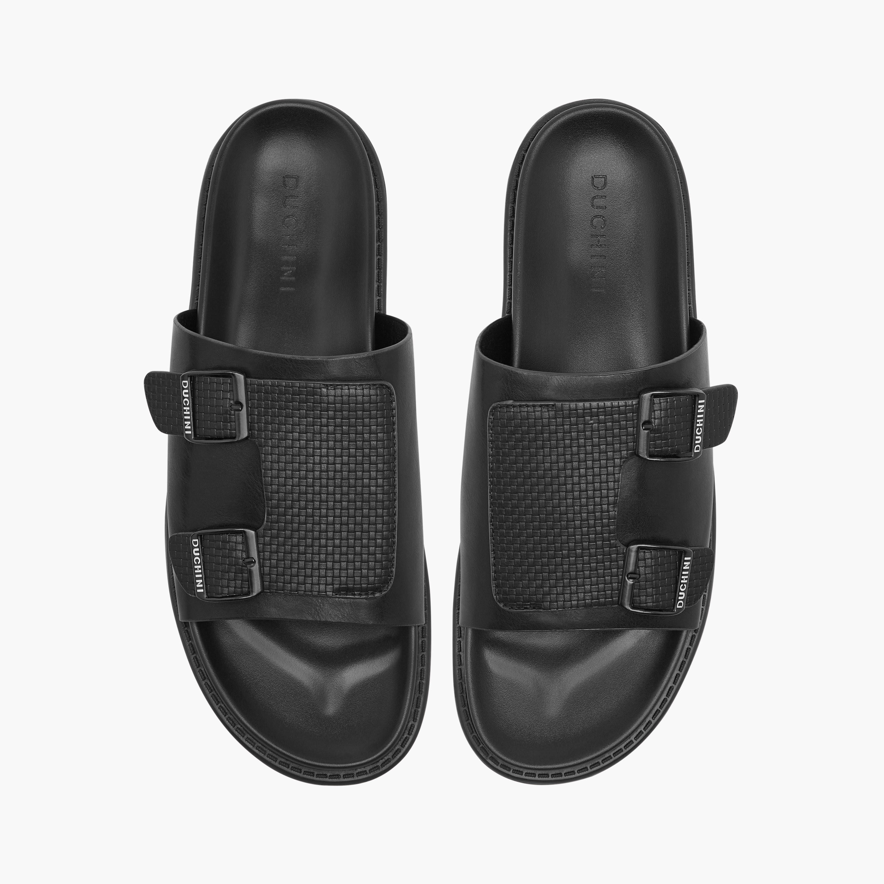 Duchini Men's Textured Slip-On Comfort Sandals with Buckle Detail-men-shoes-sandals-image-1