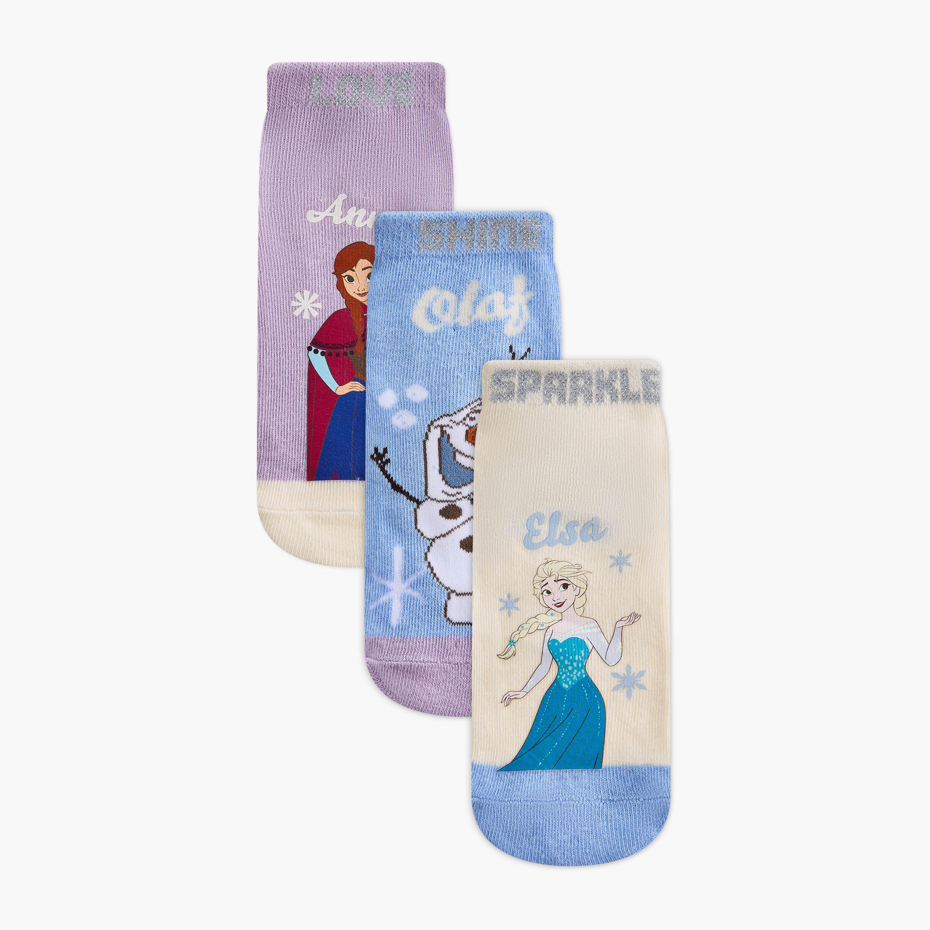 Disney Frozen Print Ankle Length Socks - Set of 3-girls-accessories-socks-image-1