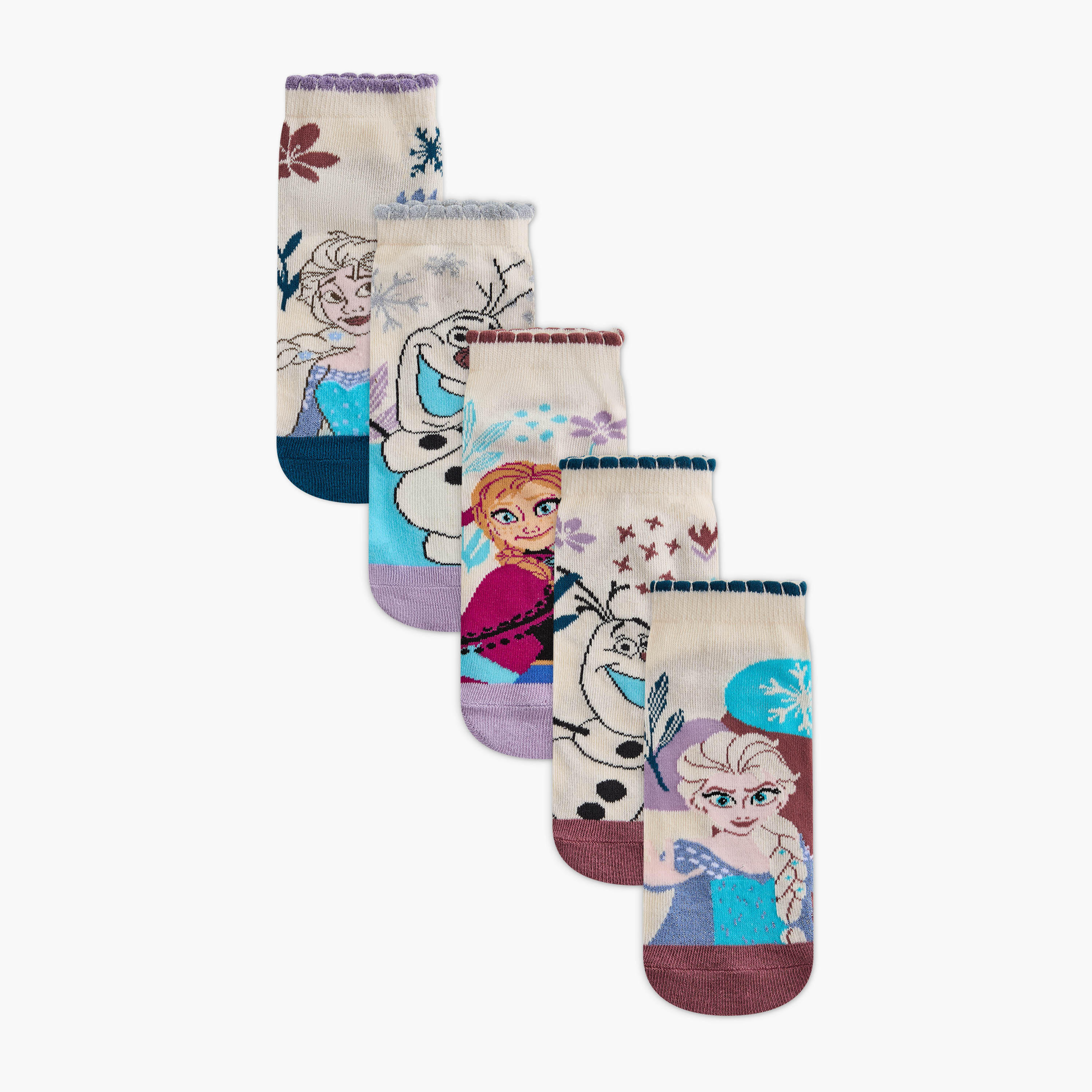 Disney Frozen Print Non Terry Ankle Length Socks - Set of 5-girls-accessories-socks-image-1