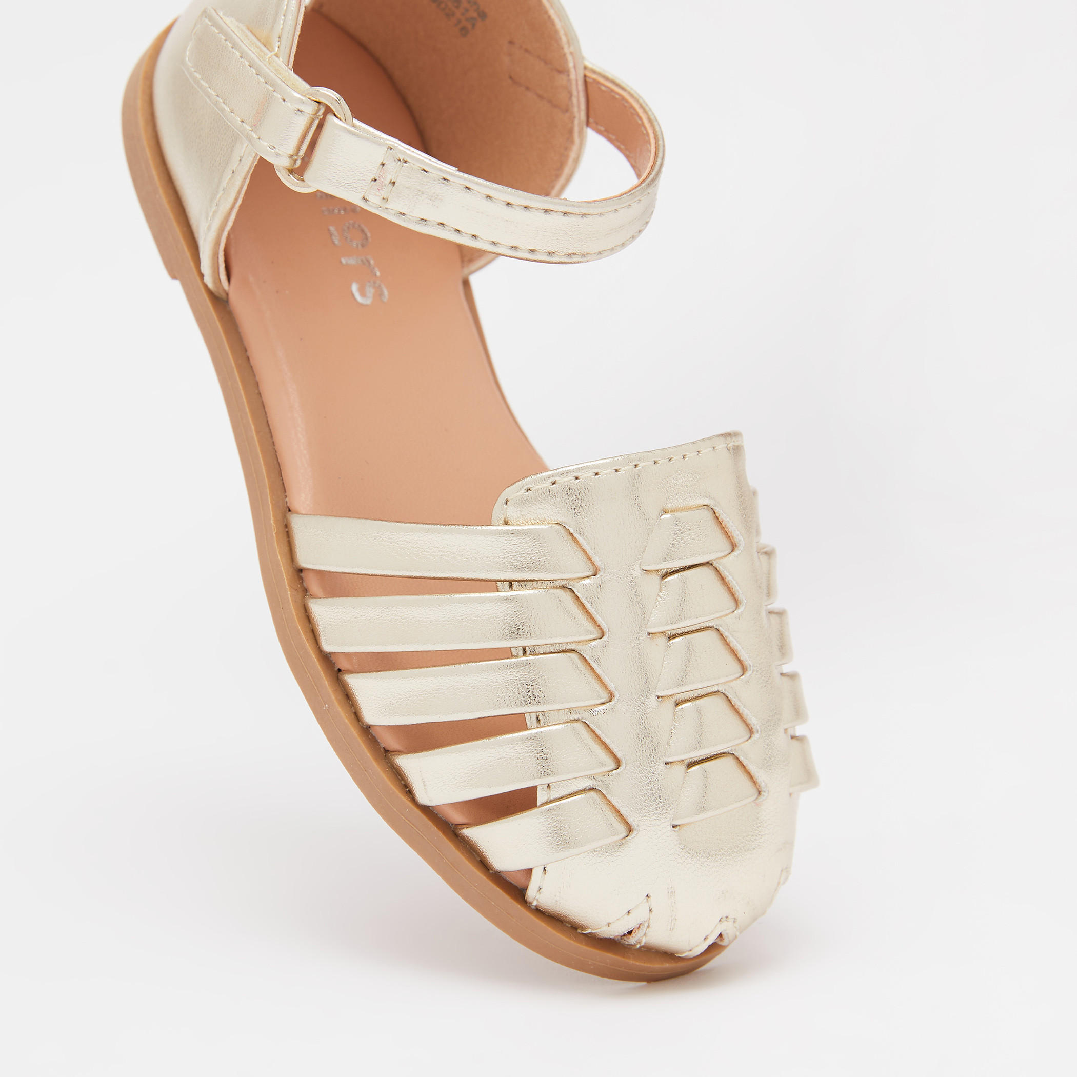 Juniors Flat Sandals with Hook and Loop Closure-girls-shoes-sandals-image-4