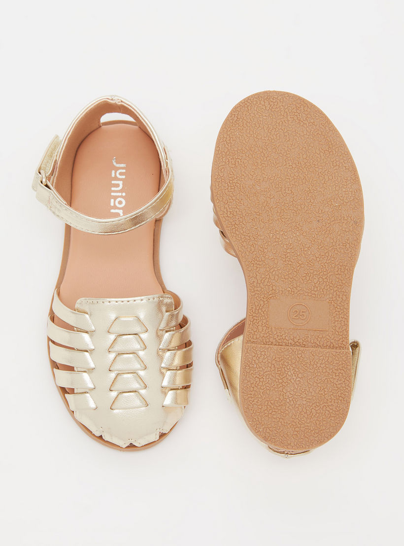 Juniors Flat Sandals with Hook and Loop Closure-girls-shoes-sandals-image-5