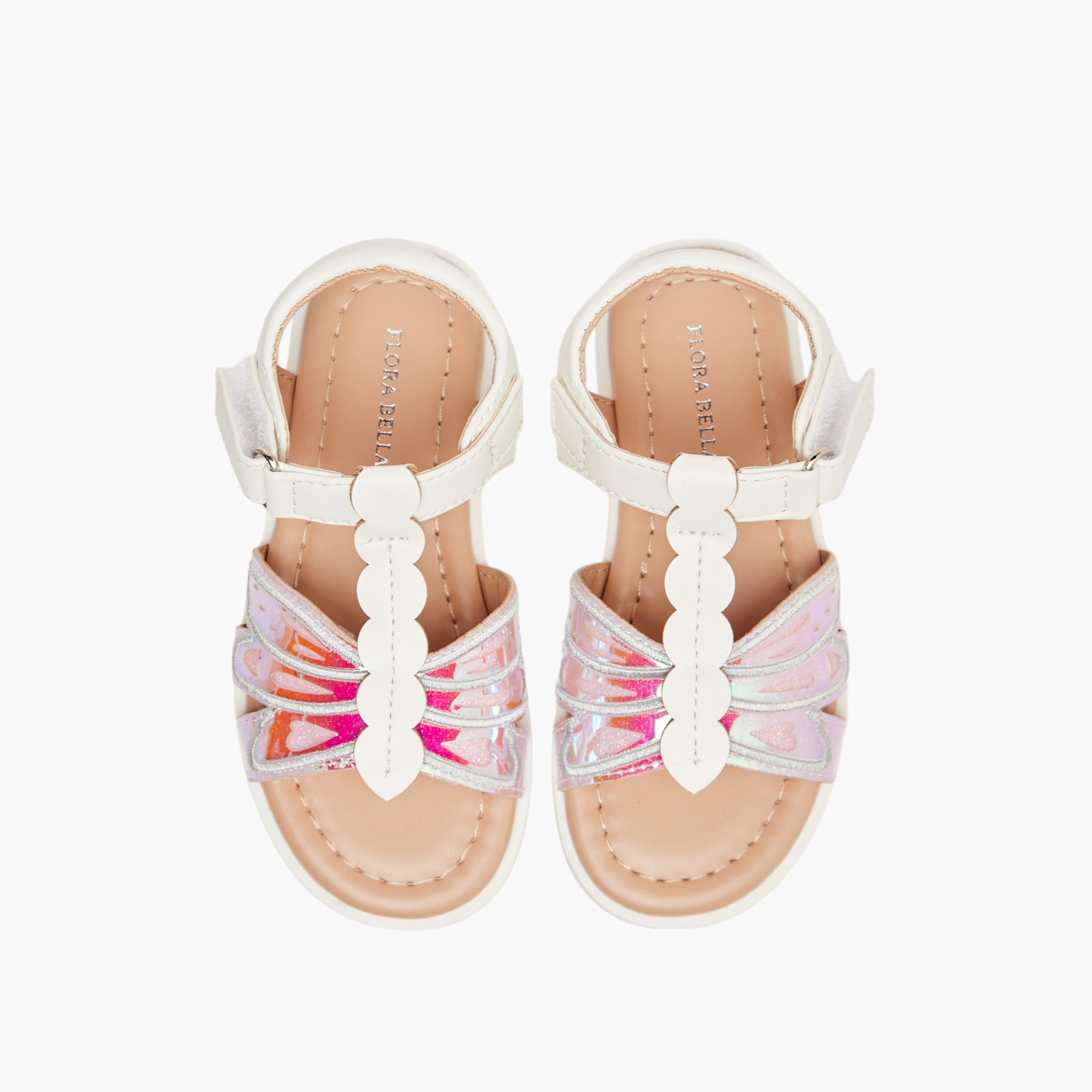 Flora Bella Panelled Sandals with Hook and Loop Closure-girls-shoes-sandals-image-1