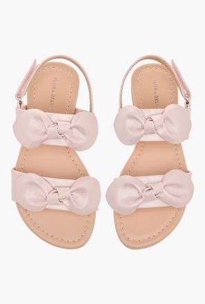 Flora Bella Bow Applique Sandals with Hook and Loop Closure-girls-shoes-image-1