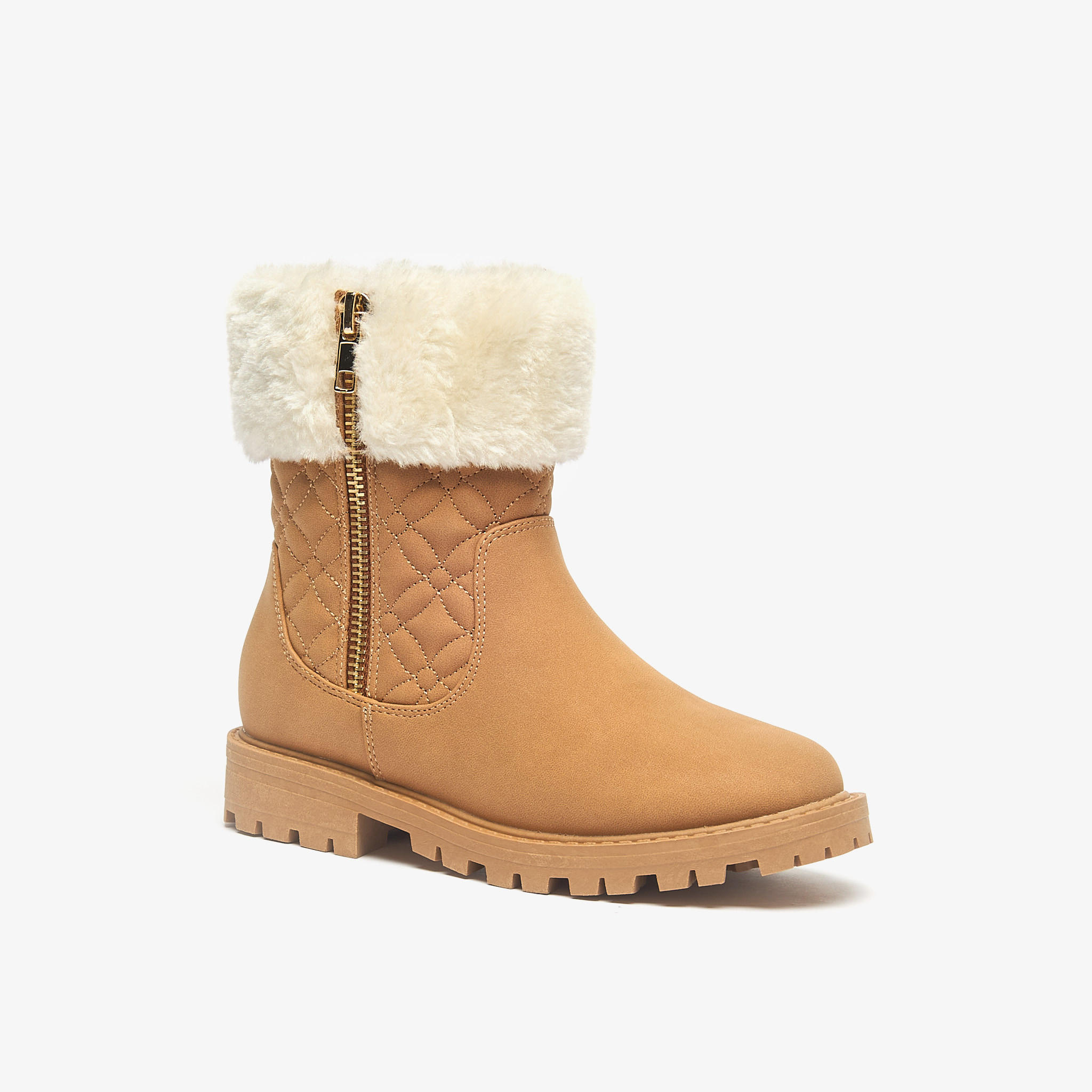 بوت بطول الكاحل بتفاصيل مخملية وسحّاب إغلاق من ليتل ميسي-girls-shoes-boots-image-1