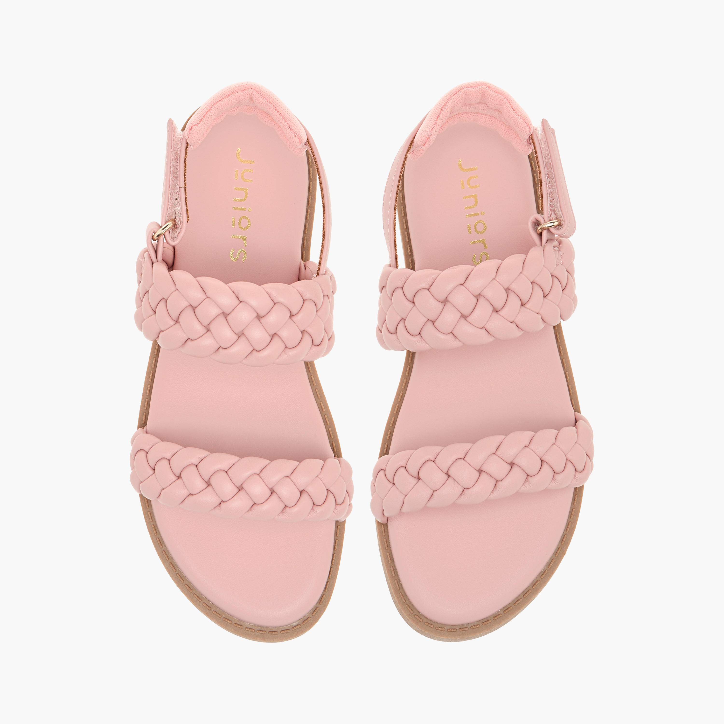 Juniors Weave Detail Strap Sandals with Hook and Loop Closure-girls-shoes-sandals-image-1