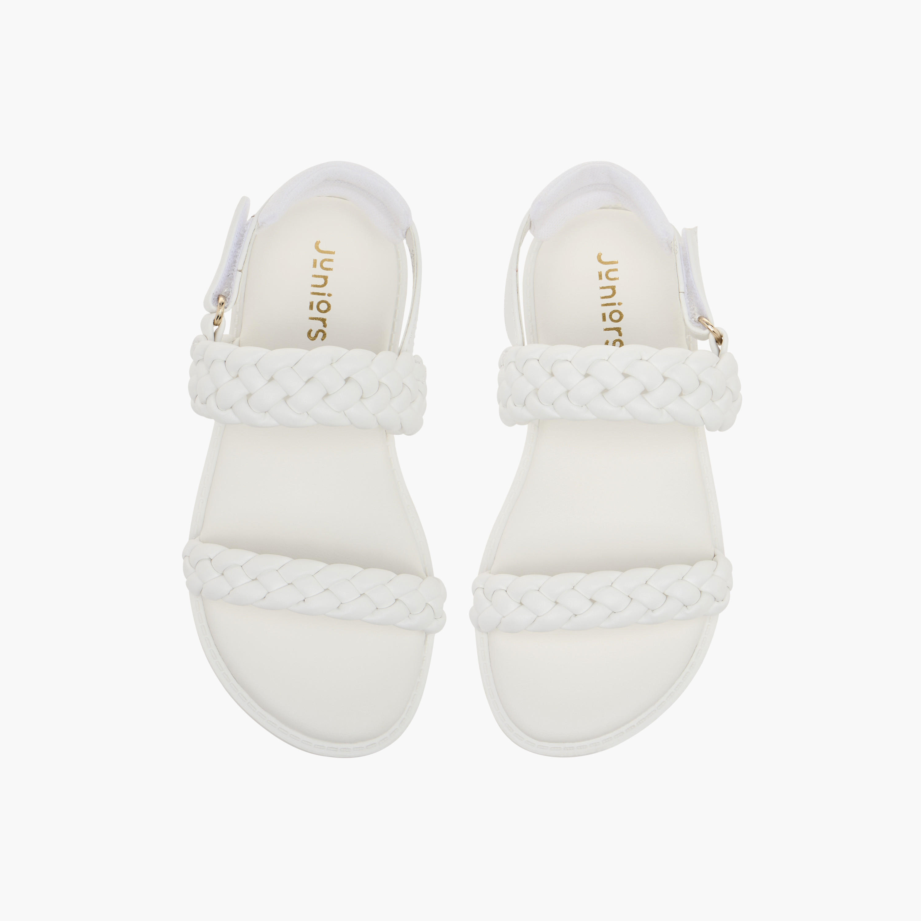 Juniors Weave Detail Strap Sandals with Hook and Loop Closure-girls-shoes-sandals-image-1