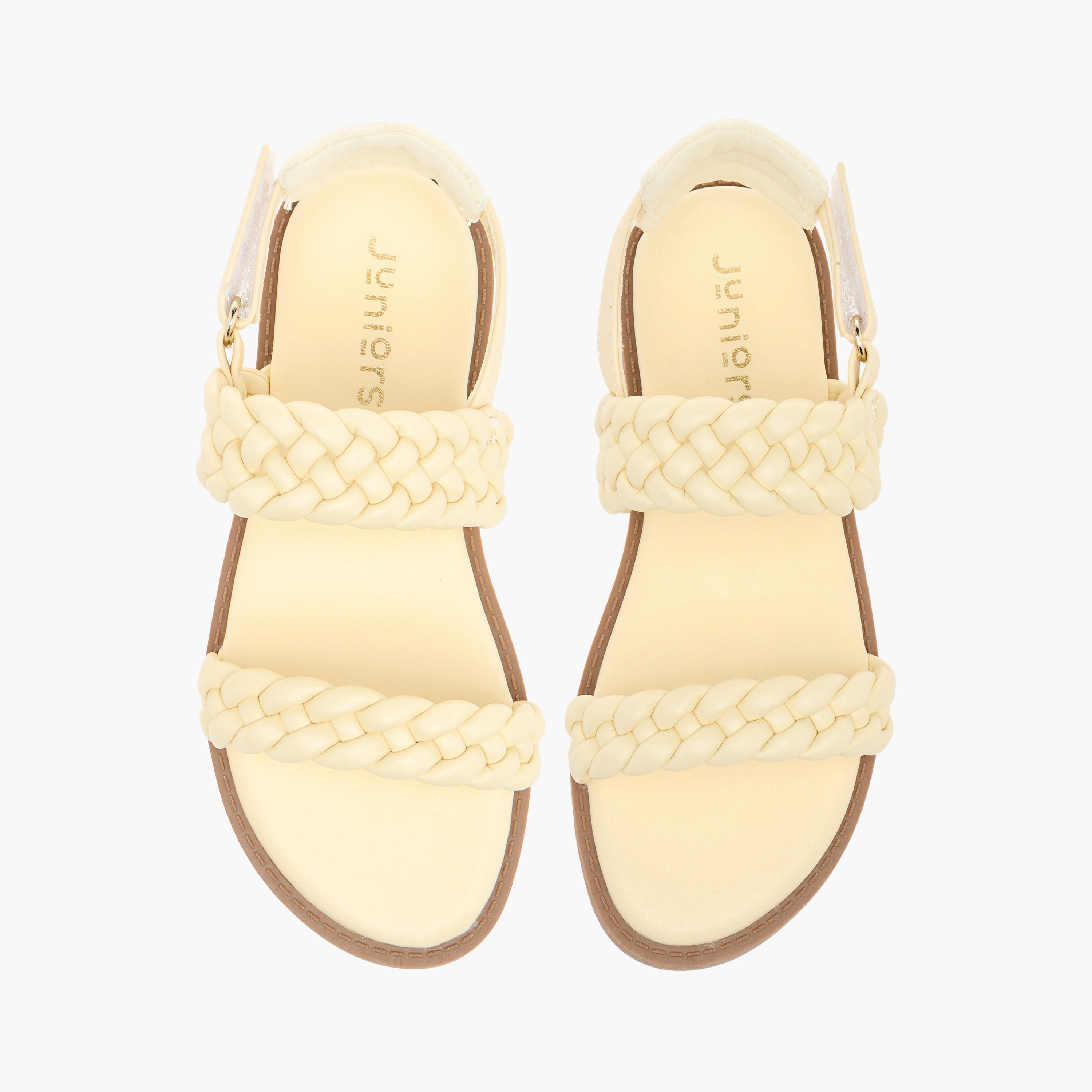 صندل بحزام وتفاصيل منسوجة وشريط إغلاق لاصق من جونيورز-girls-shoes-sandals-image-1