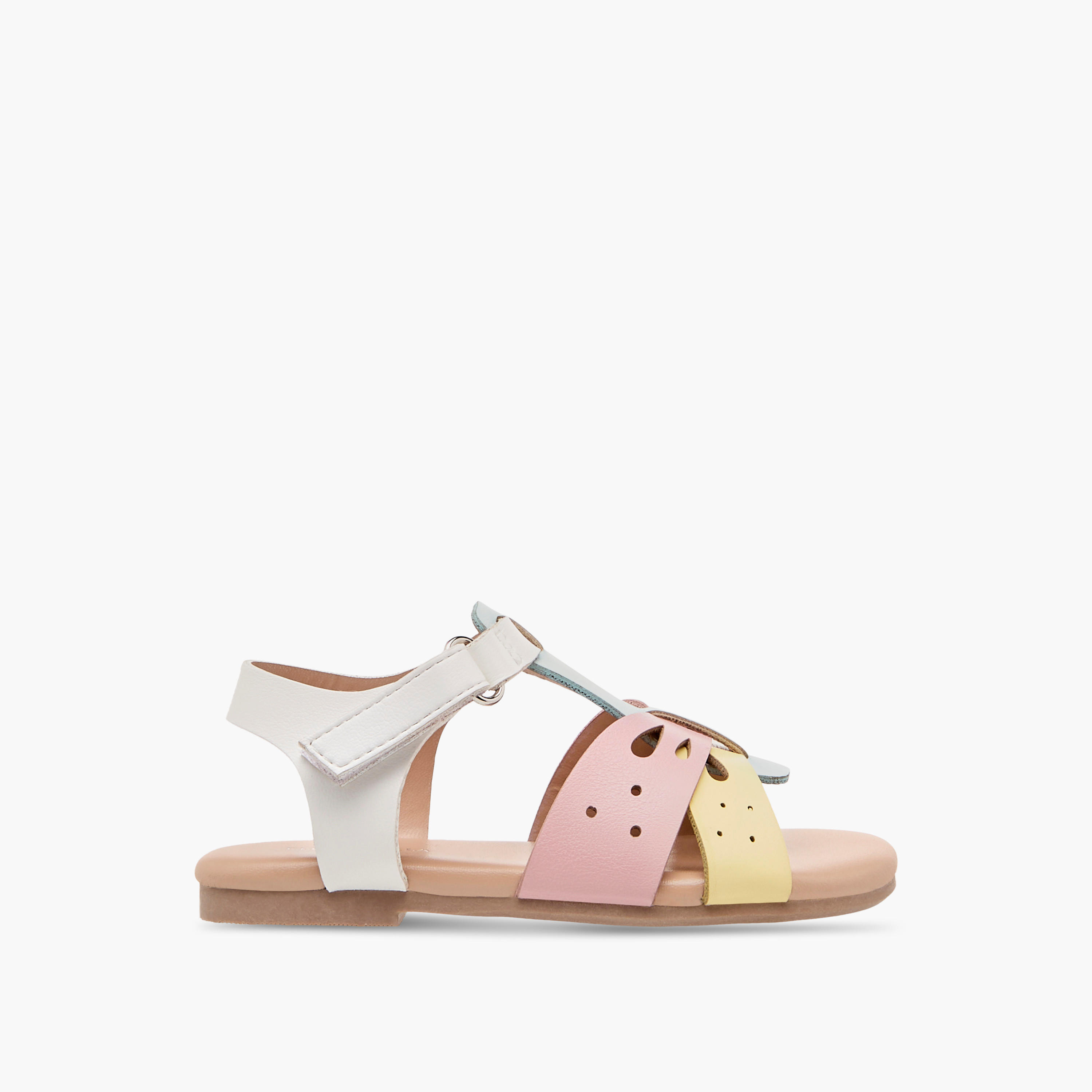 صندل بتفاصيل مفرغة وشريط إغلاق لاصق من فلورا بيلا-girls-shoes-sandals-image-2