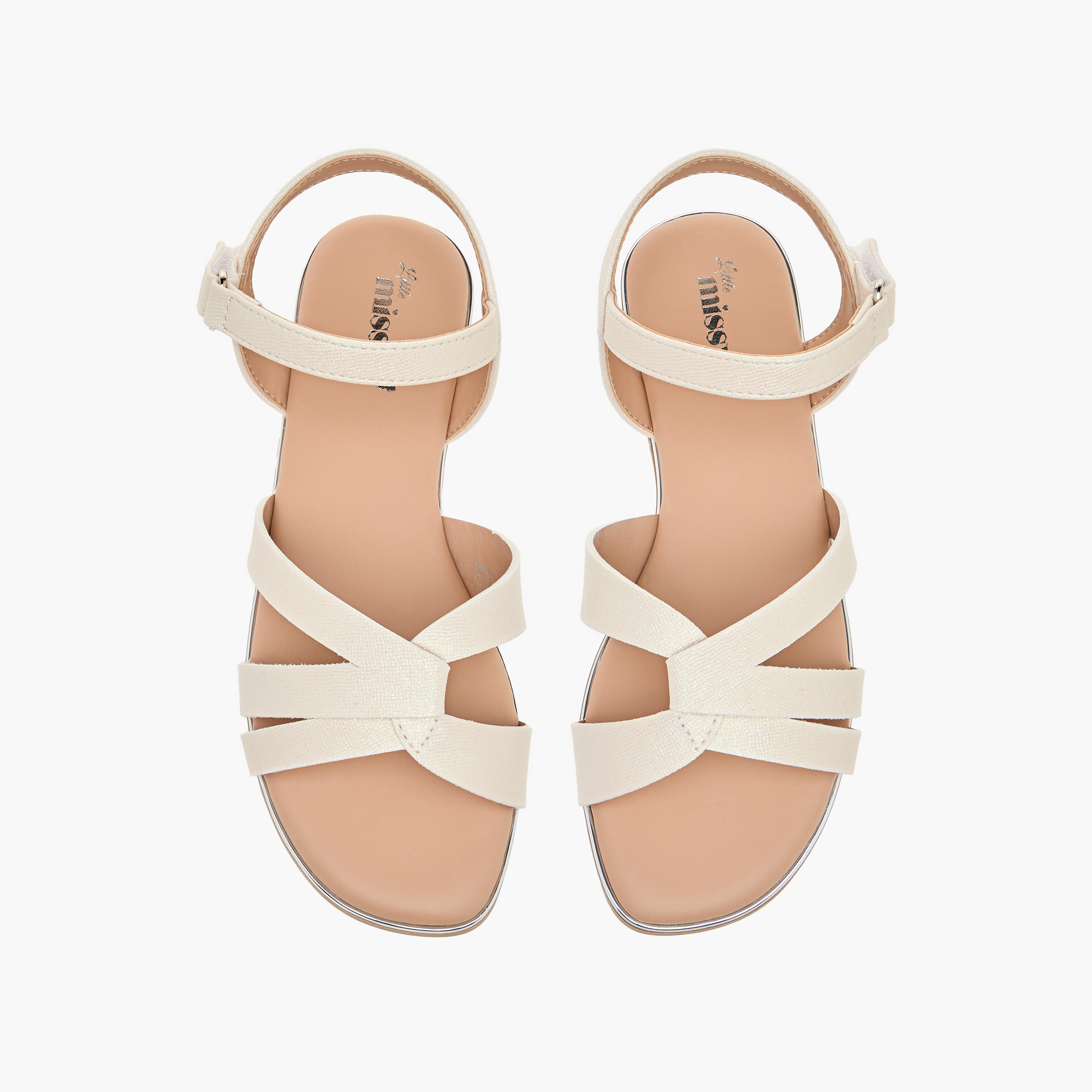 Little Missy Textured Cross Strap Sandals with Hook and Loop Closure-girls-shoes-sandals-image-1