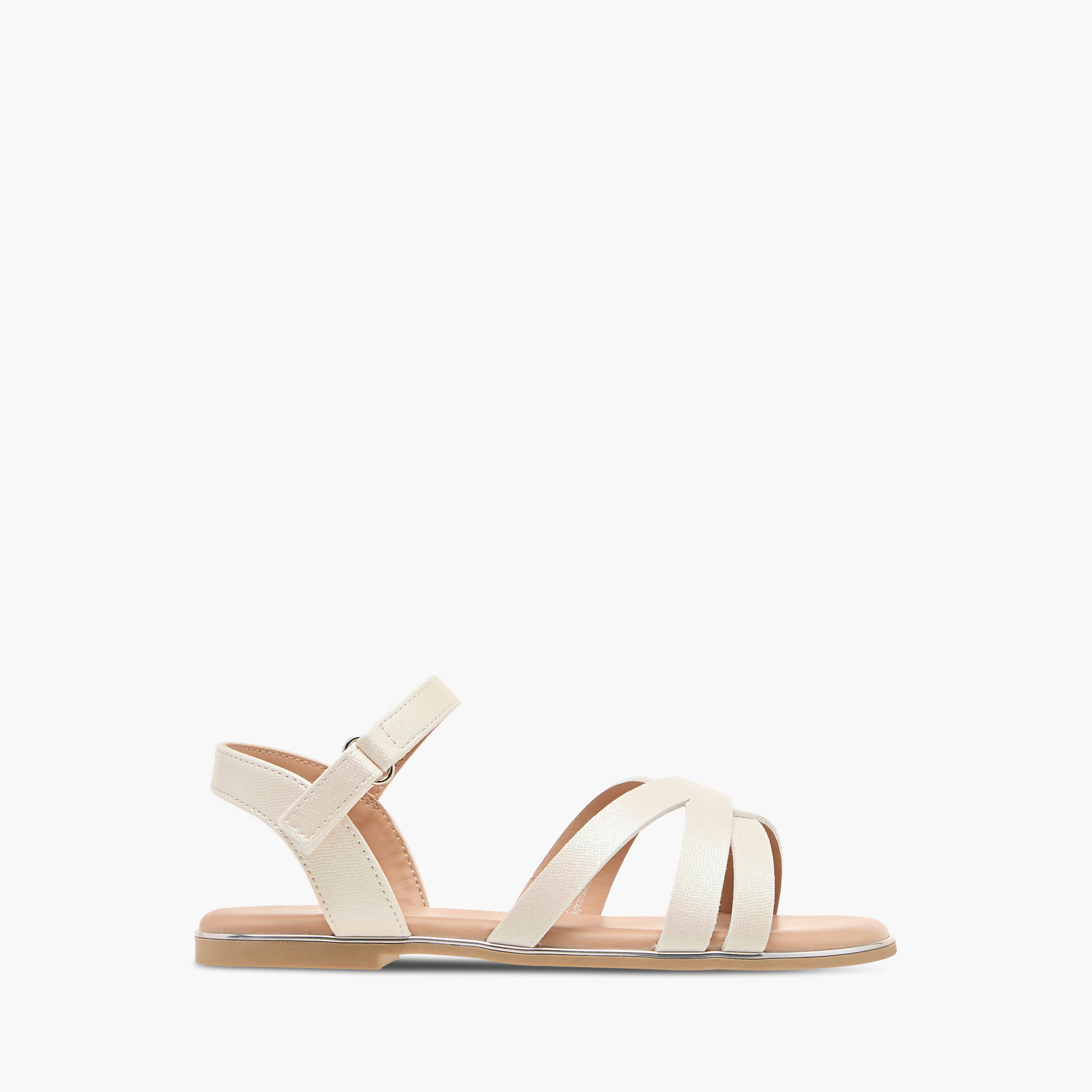 Little Missy Textured Cross Strap Sandals with Hook and Loop Closure-girls-shoes-sandals-image-2