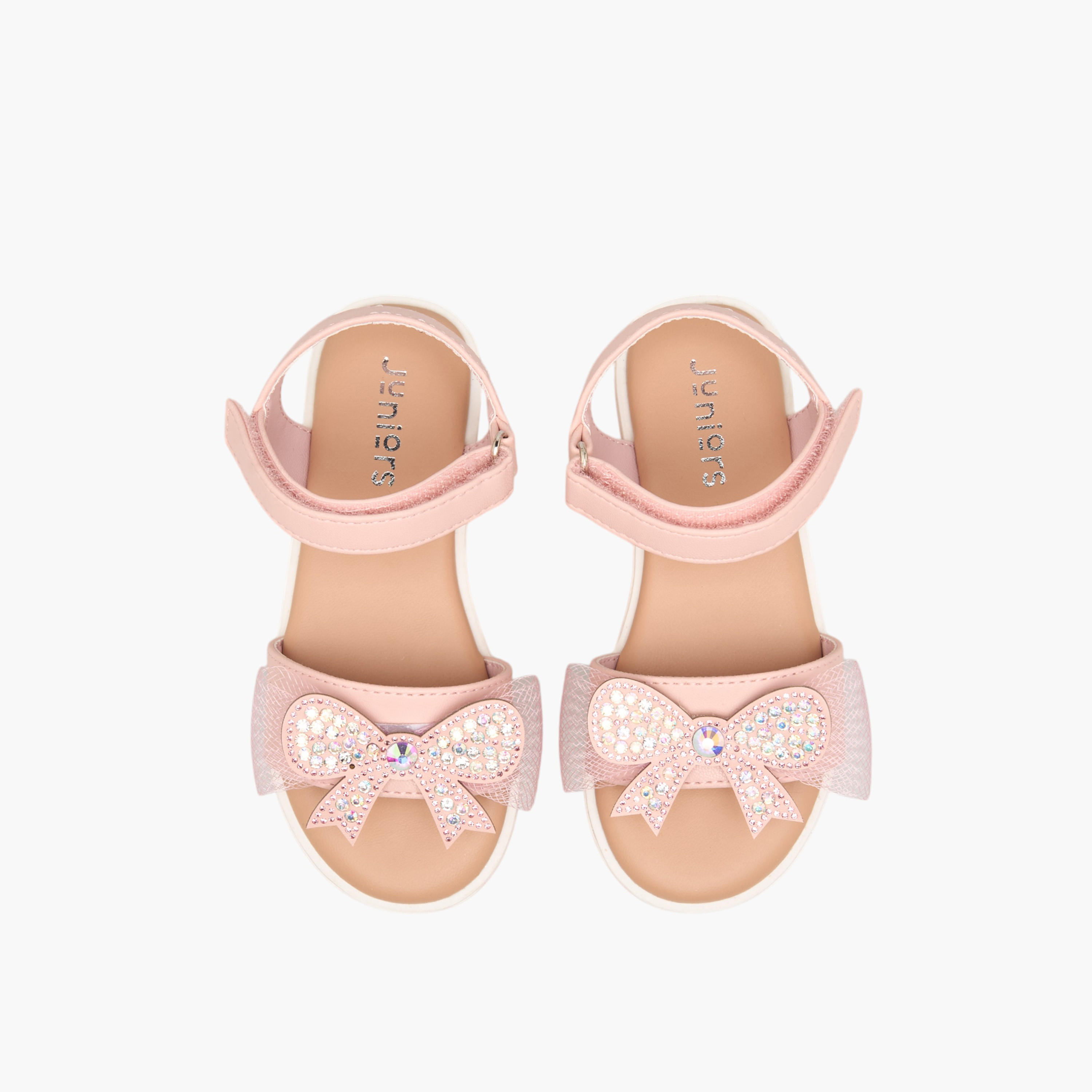 Juniors Embellished Bow Applique Sandals with Hook and Loop Closure-girls-shoes-sandals-image-1