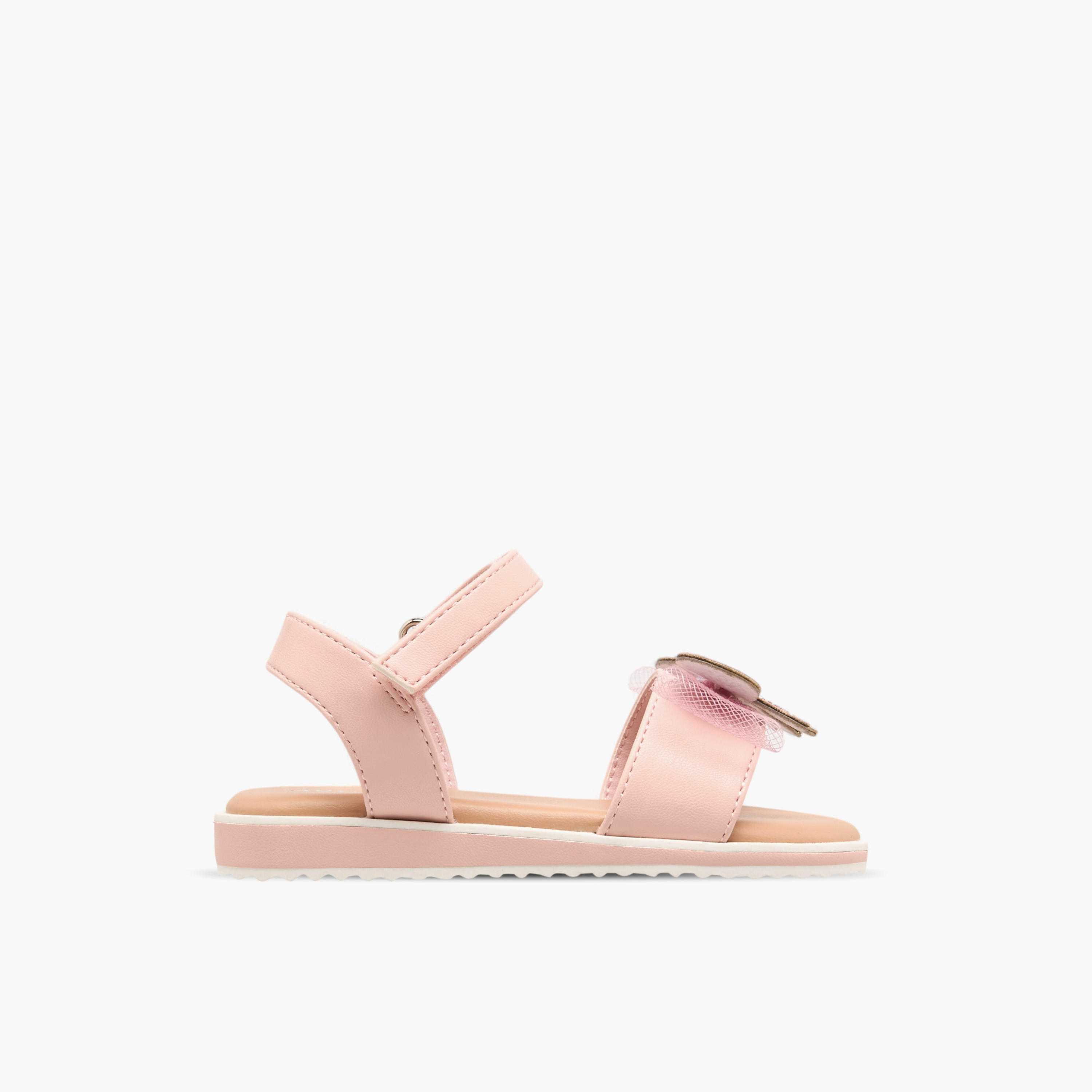 Juniors Embellished Bow Applique Sandals with Hook and Loop Closure-girls-shoes-sandals-image-2