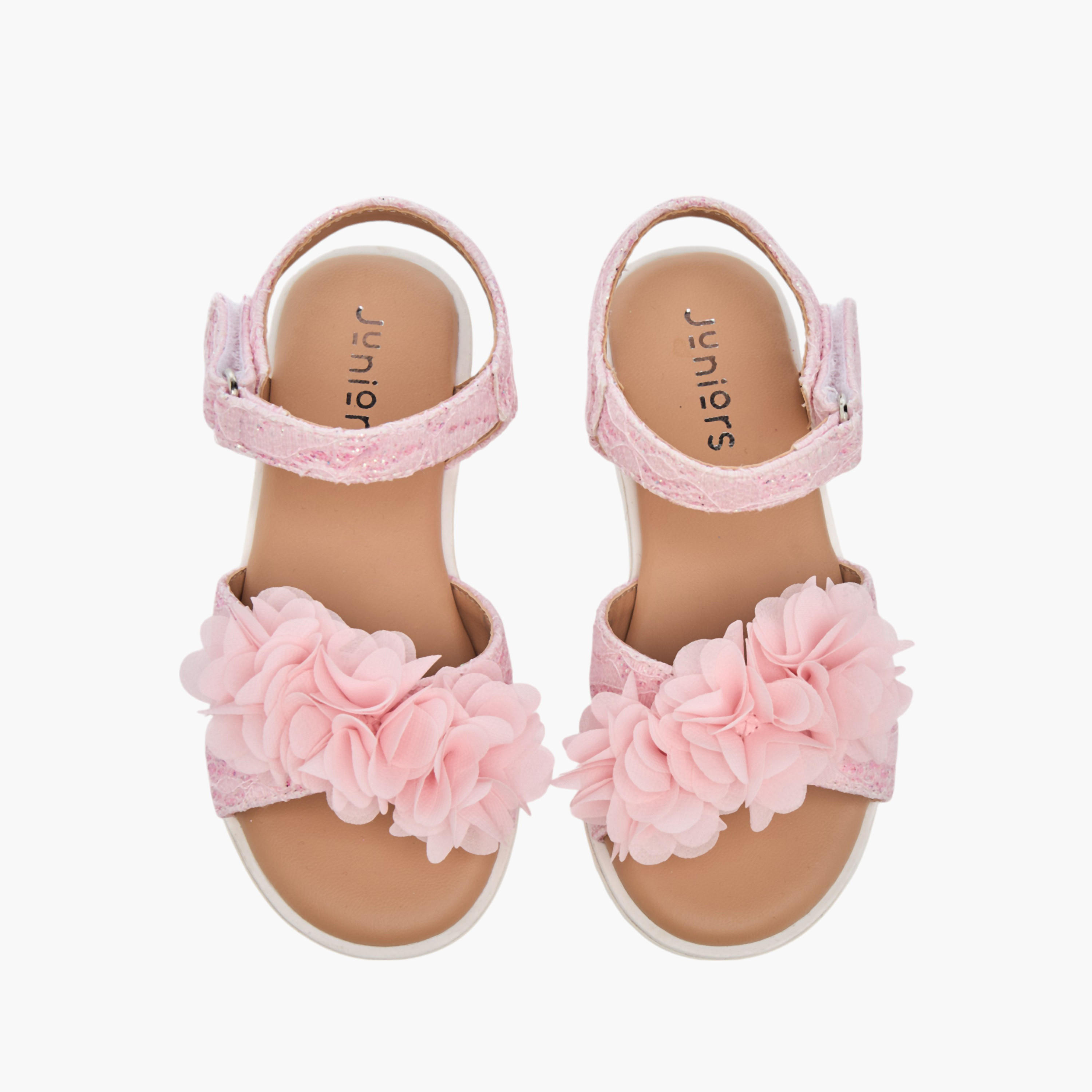 Juniors Floral Accent Sandals with Hook and Loop Closure-girls-shoes-sandals-image-1