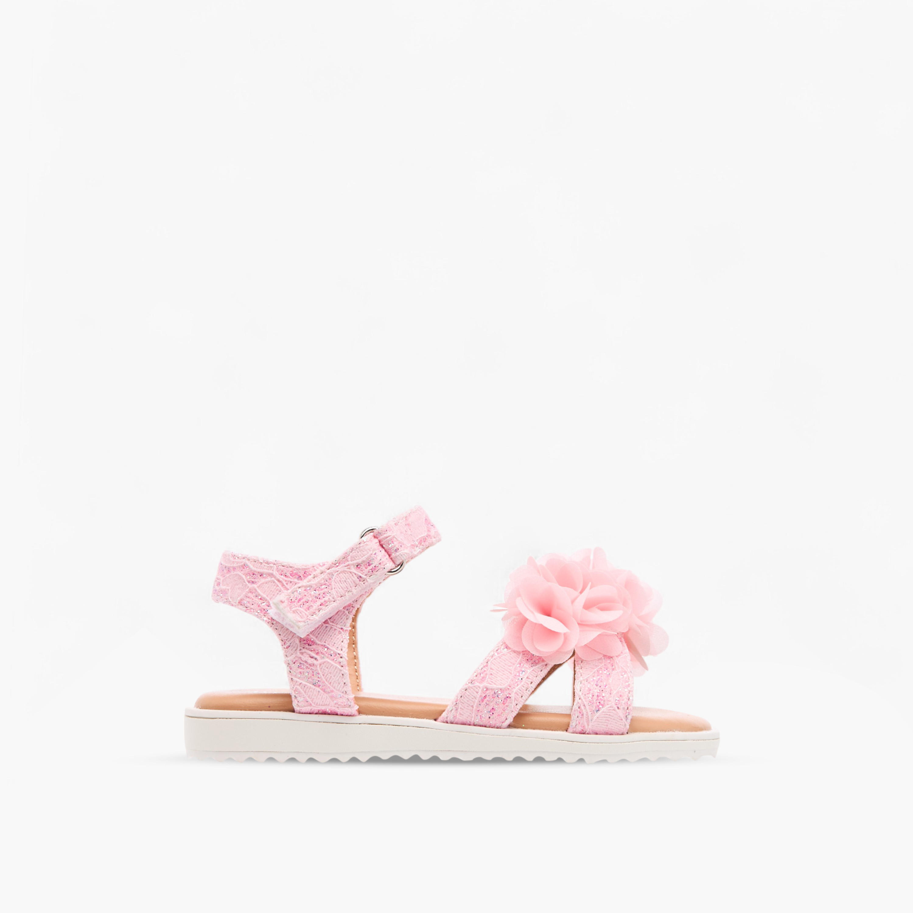 Juniors Floral Accent Sandals with Hook and Loop Closure-girls-shoes-sandals-image-2