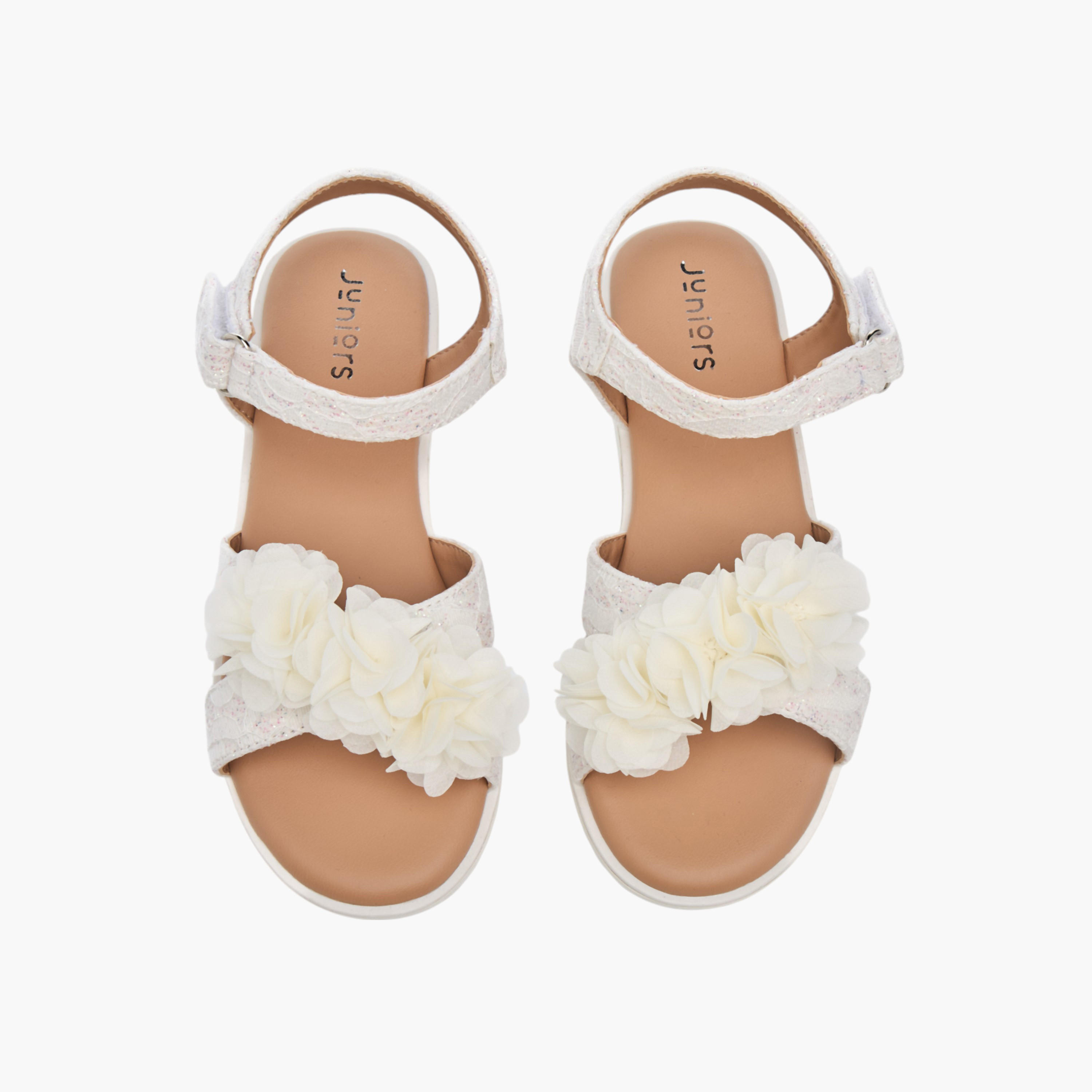 Juniors Floral Accent Sandals with Hook and Loop Closure-girls-shoes-sandals-image-1