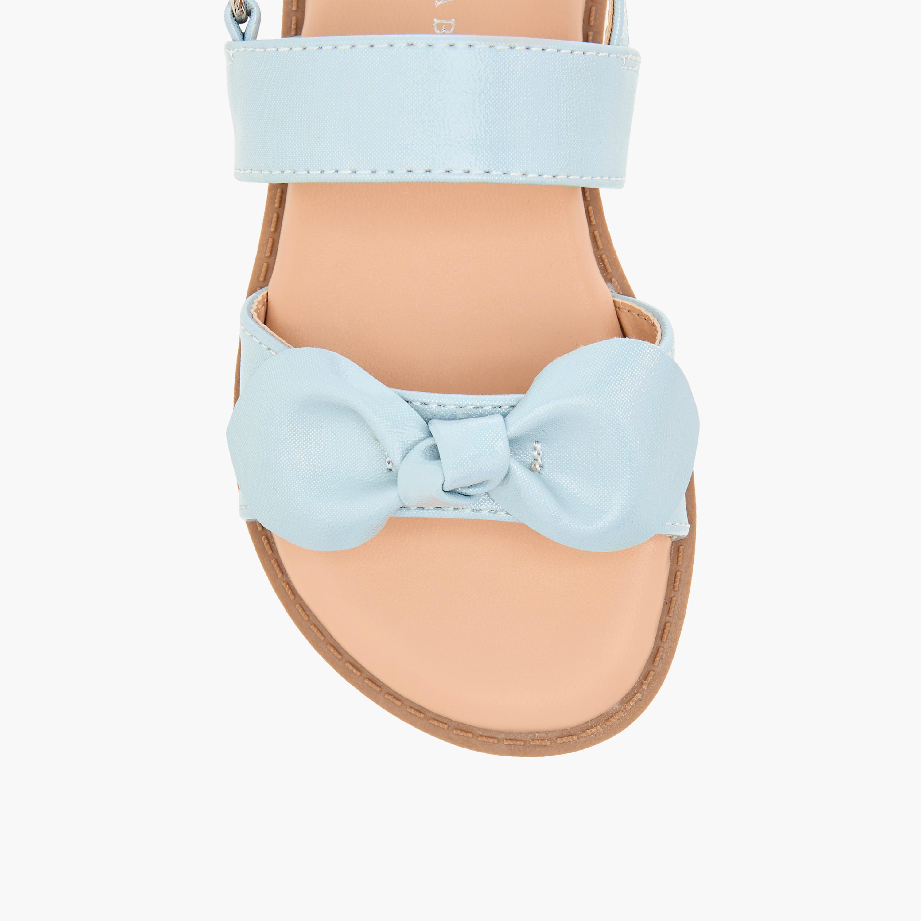 Flora Bella Bow Applique Sandals with Hook and Loop Closure-girls-shoes-sandals-image-3