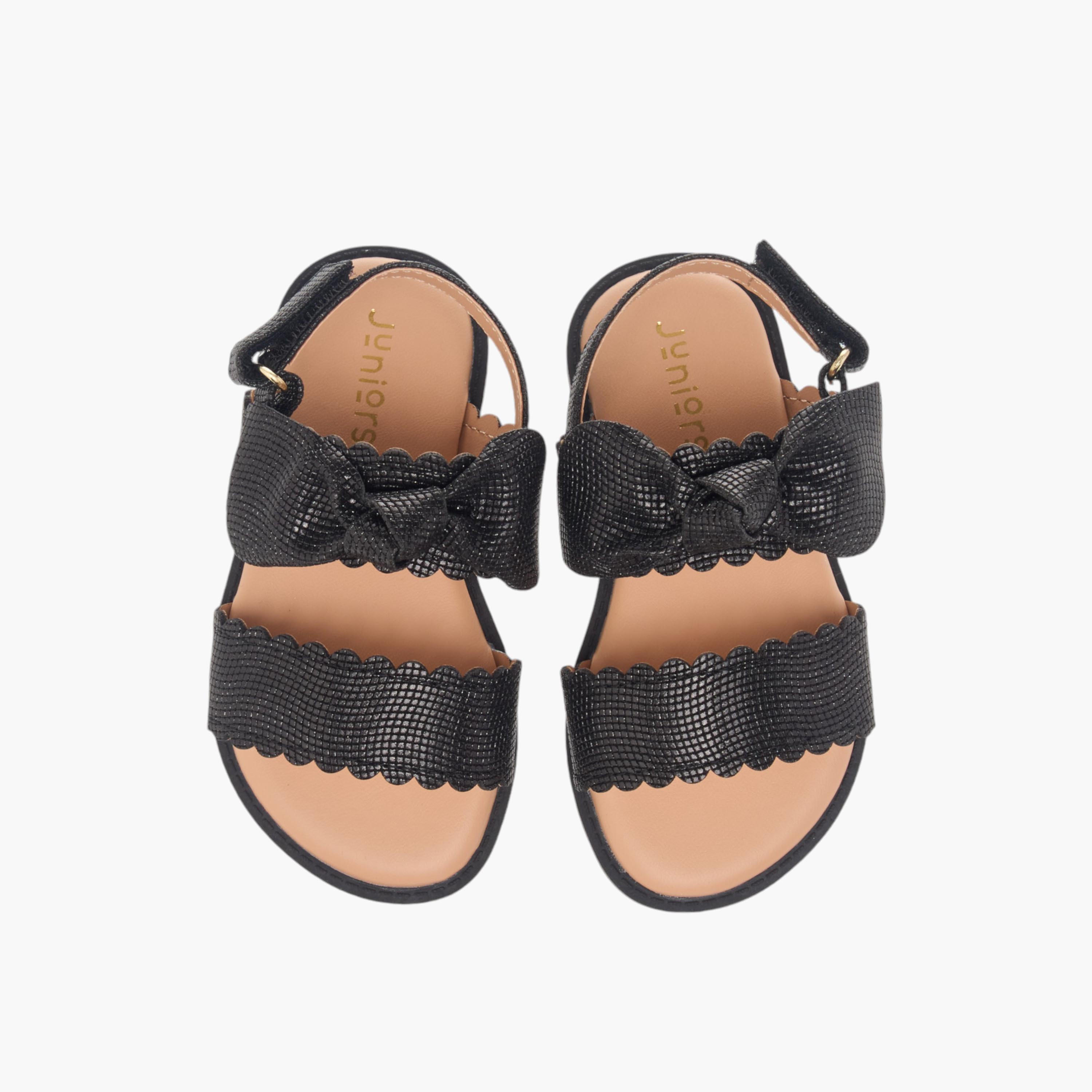 Juniors Bow Applique Sandals with Hook and Loop Closure-girls-shoes-sandals-image-1
