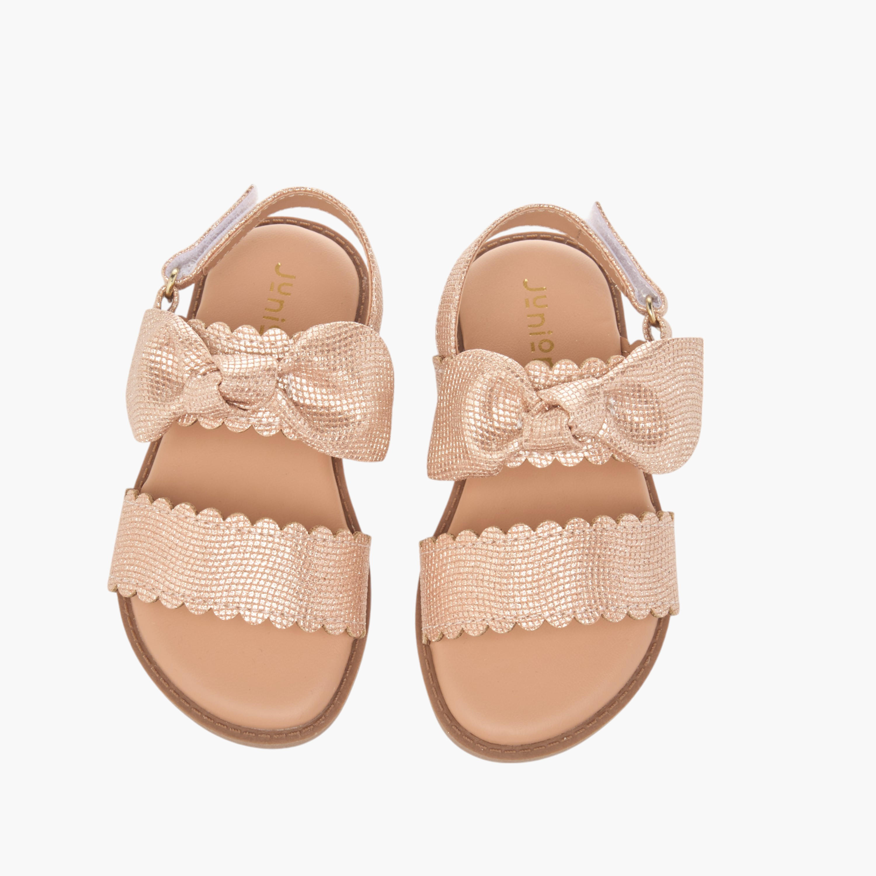 Juniors Bow Applique Sandals with Hook and Loop Closure-girls-shoes-sandals-image-1
