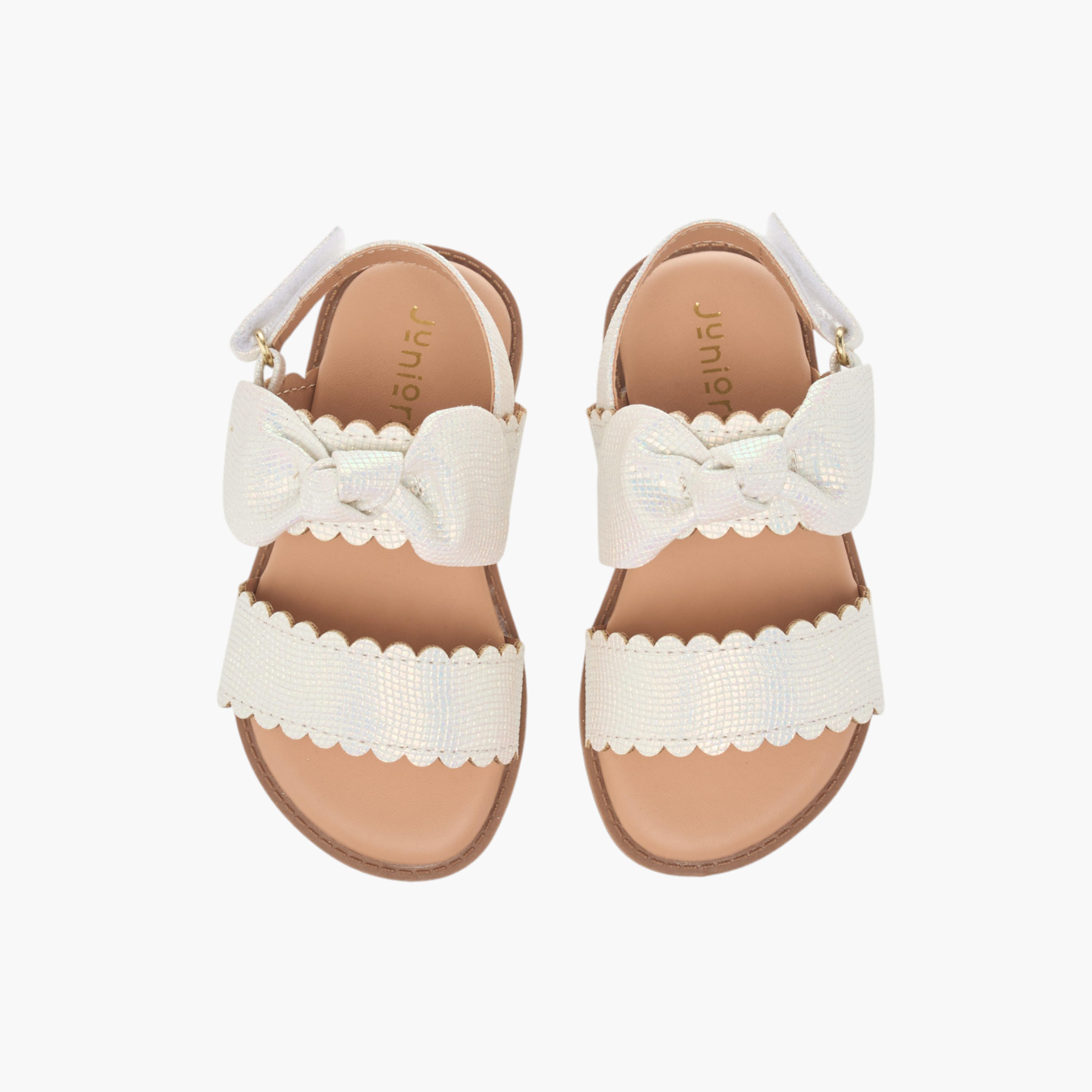 Juniors Bow Applique Sandals with Hook and Loop Closure-girls-shoes-sandals-image-1