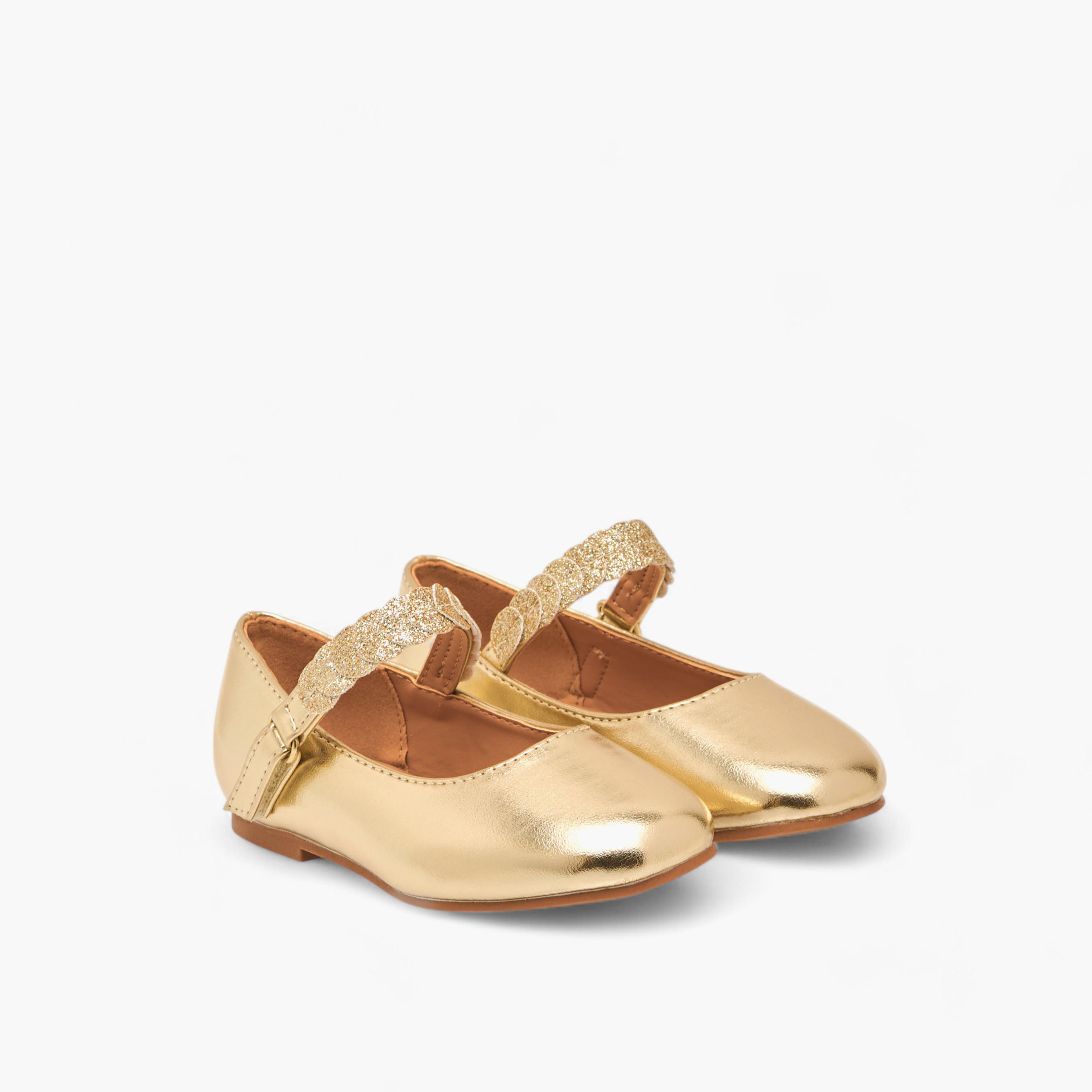 Juniors Solid Ballerina Shoes with Embellished Hook and Loop Closure-girls-shoes-ballerinas-image-1