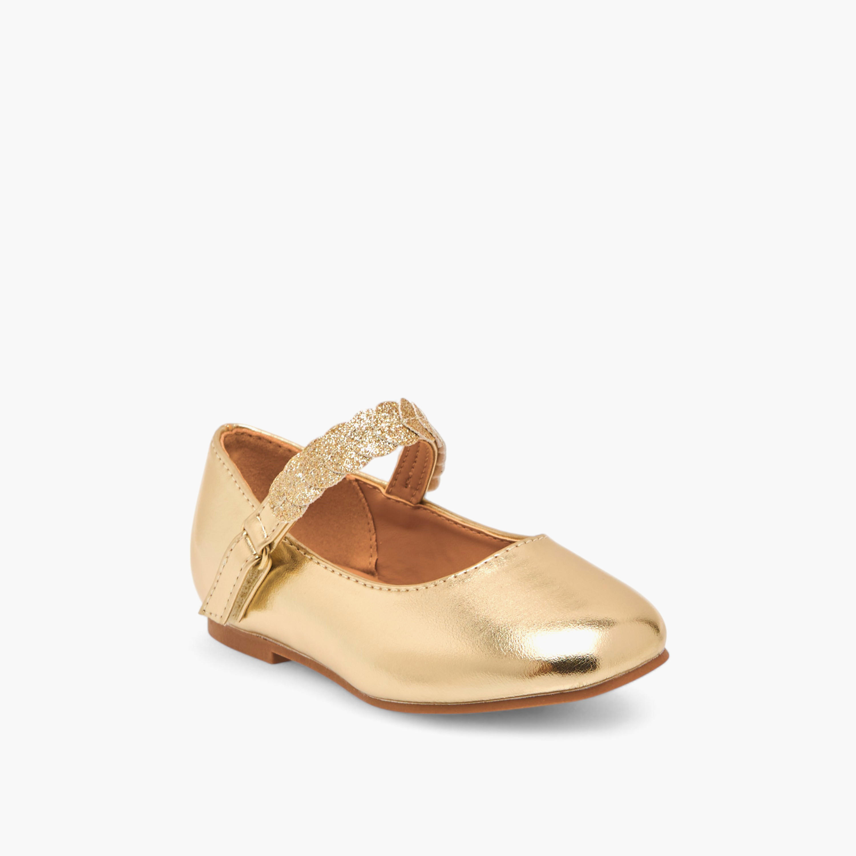 Juniors Solid Ballerina Shoes with Embellished Hook and Loop Closure-girls-shoes-ballerinas-image-2