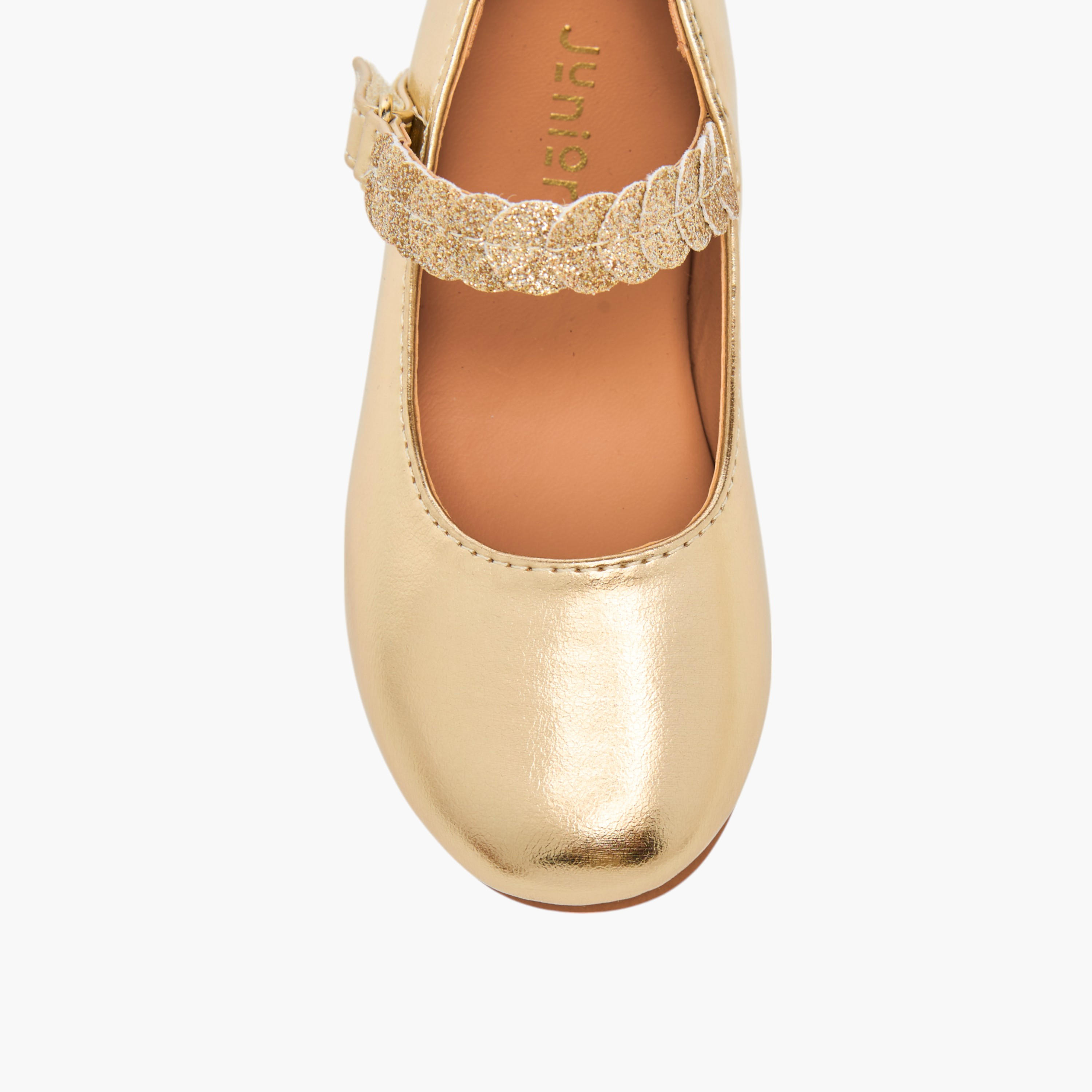 Juniors Solid Ballerina Shoes with Embellished Hook and Loop Closure-girls-shoes-ballerinas-image-4