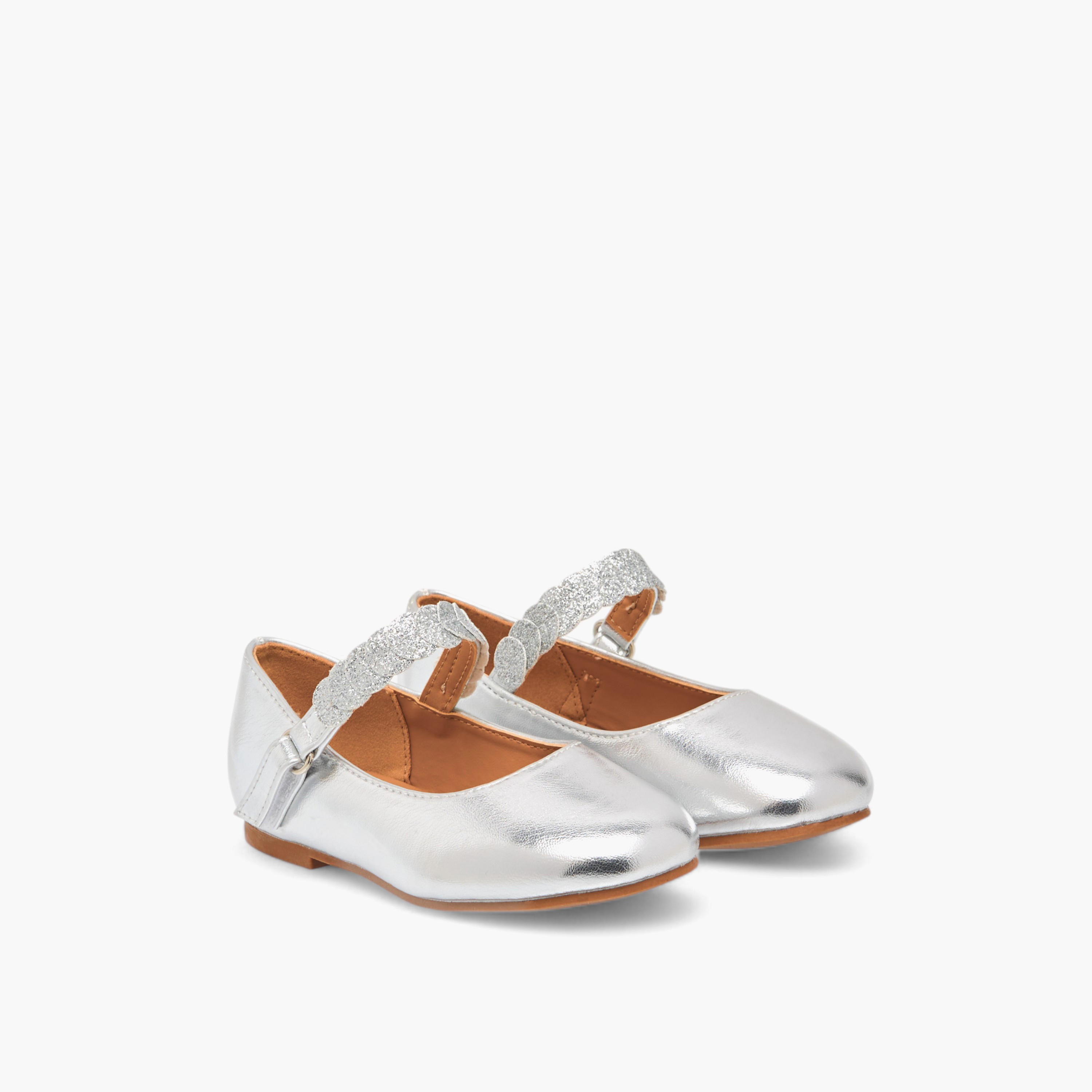 Juniors Solid Ballerina Shoes with Embellished Hook and Loop Closure-girls-shoes-ballerinas-image-1