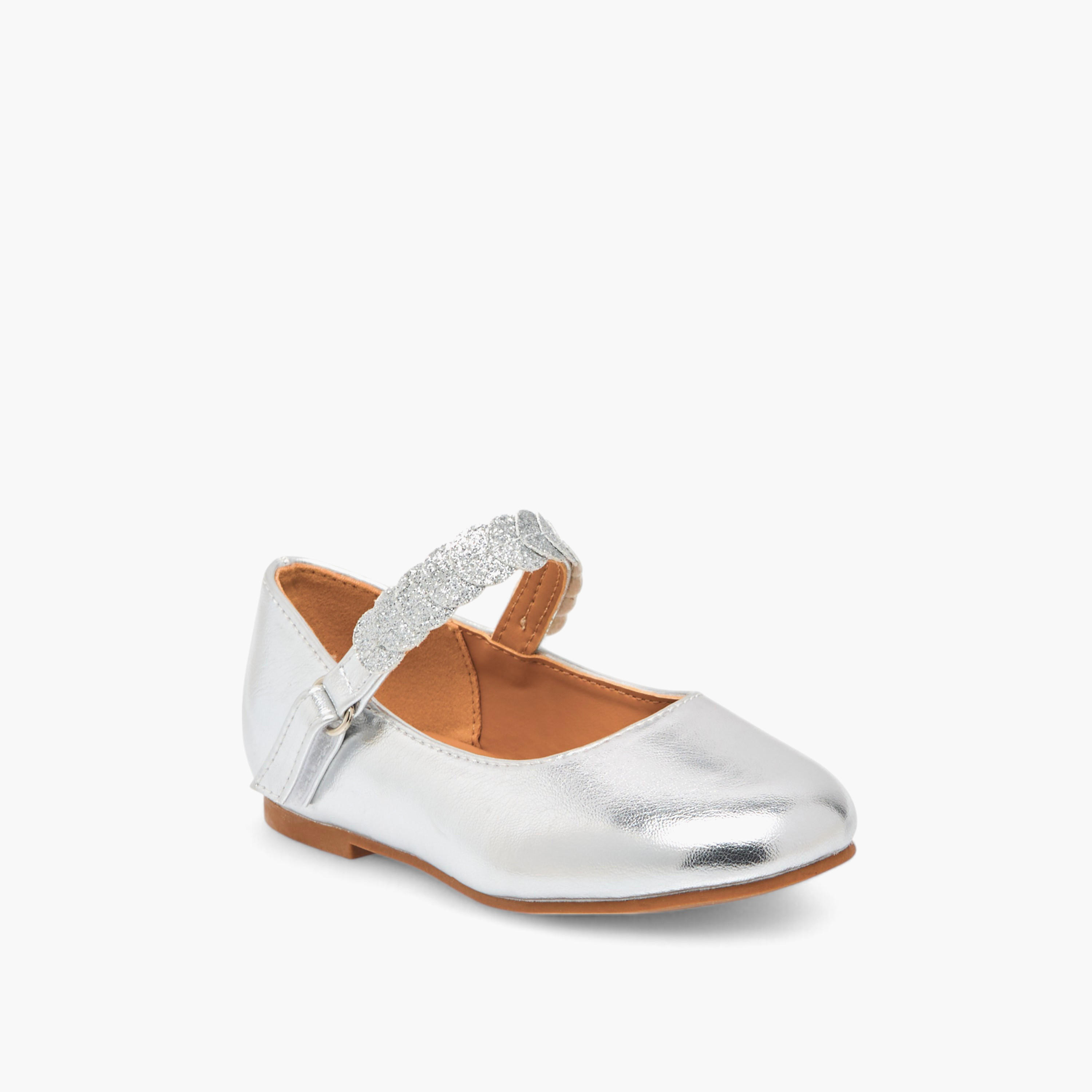 Juniors Solid Ballerina Shoes with Embellished Hook and Loop Closure-girls-shoes-ballerinas-image-2