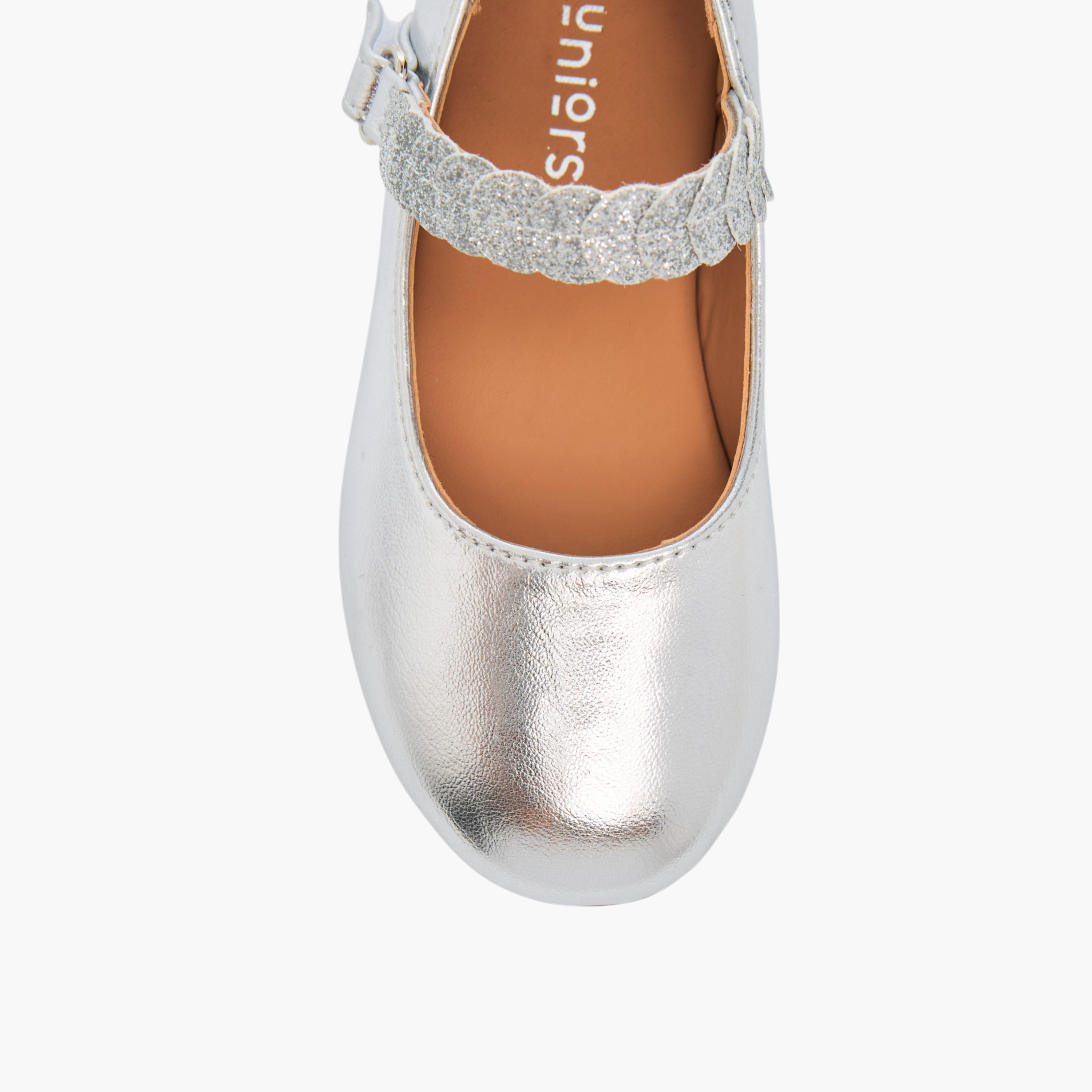 Juniors Solid Ballerina Shoes with Embellished Hook and Loop Closure-girls-shoes-ballerinas-image-4