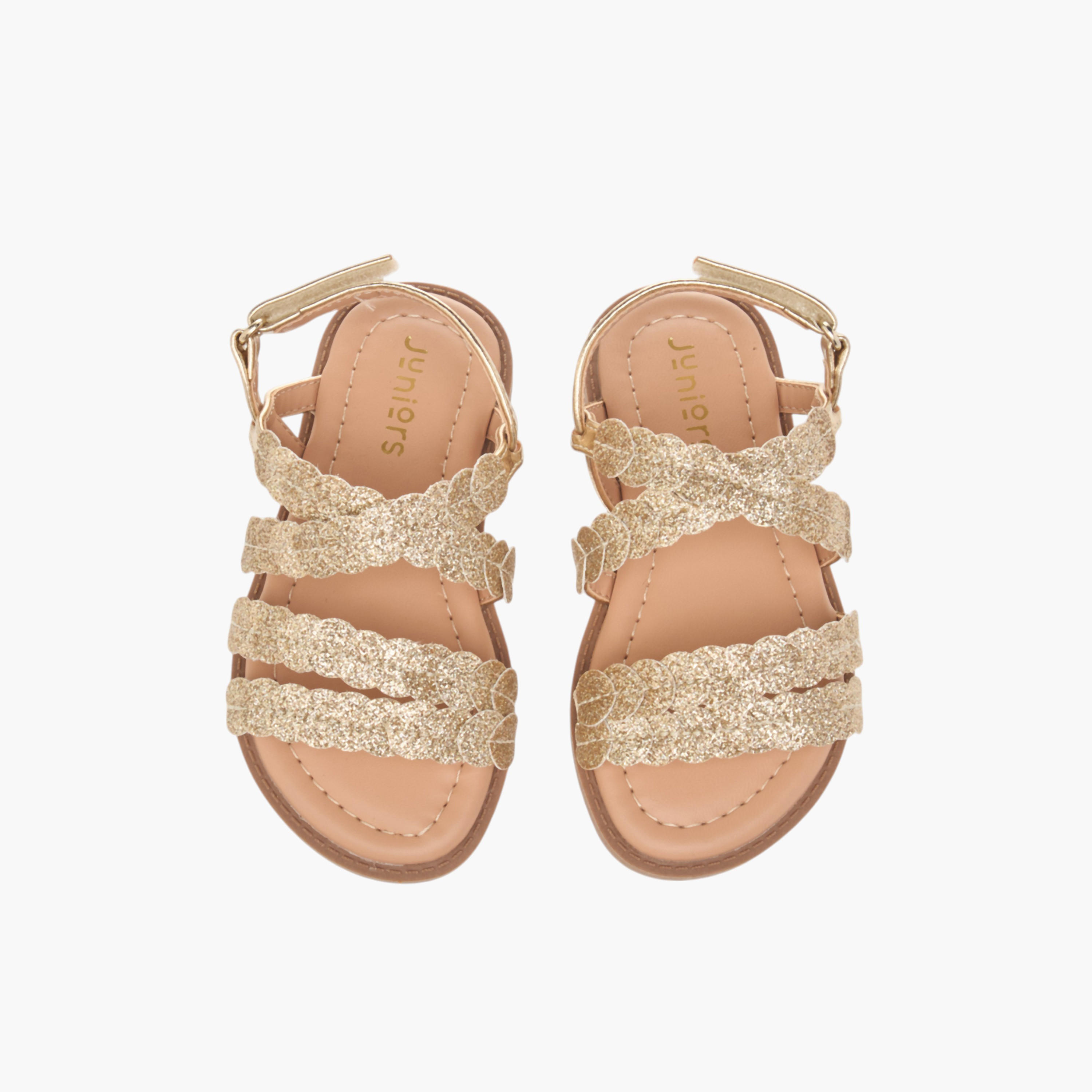 Juniors Glitter Detail Sandals with Hook and Loop Closure-girls-shoes-sandals-image-1