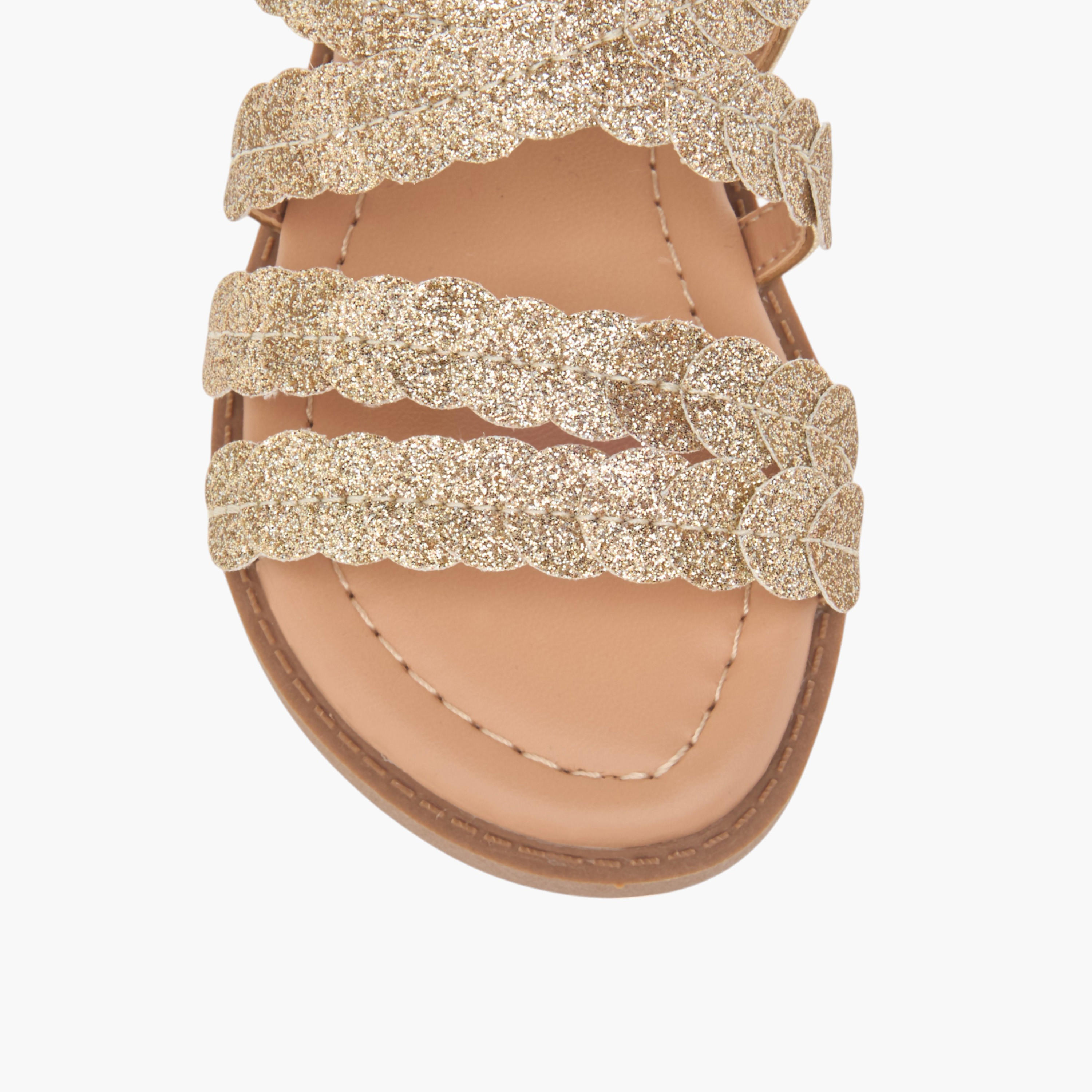 Juniors Glitter Detail Sandals with Hook and Loop Closure-girls-shoes-sandals-image-3