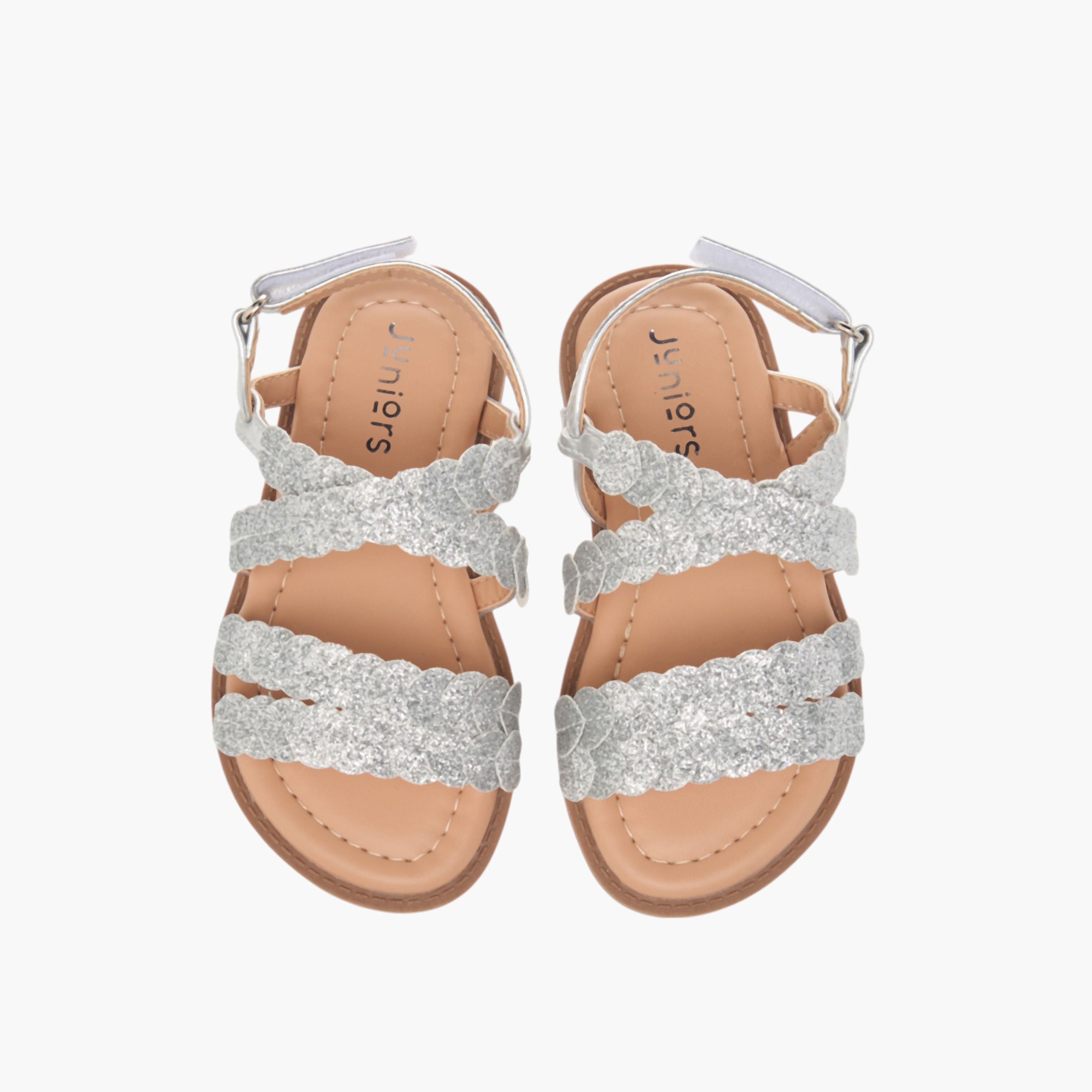 Juniors Glitter Detail Sandals with Hook and Loop Closure-girls-shoes-sandals-image-1