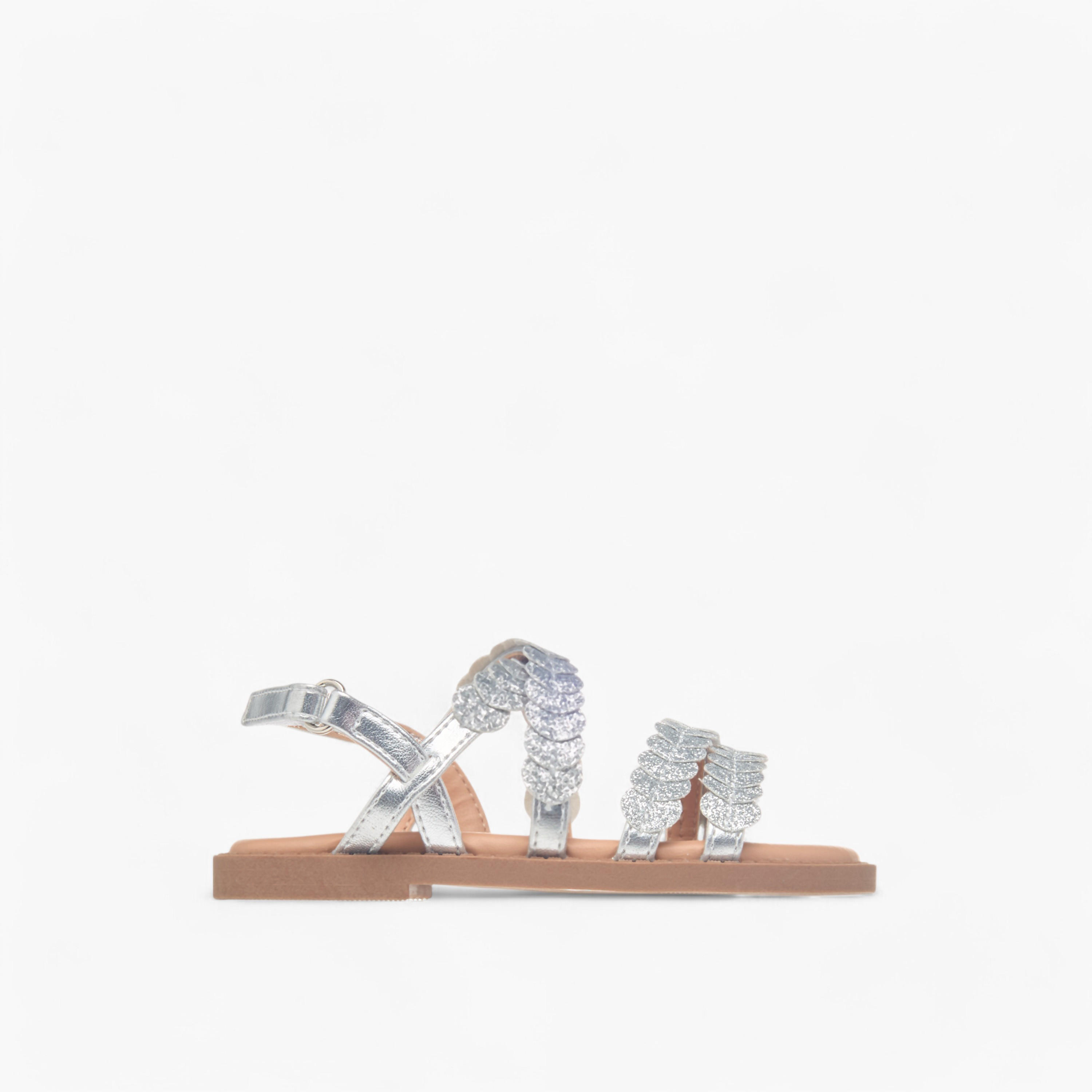 Juniors Glitter Detail Sandals with Hook and Loop Closure-girls-shoes-sandals-image-2