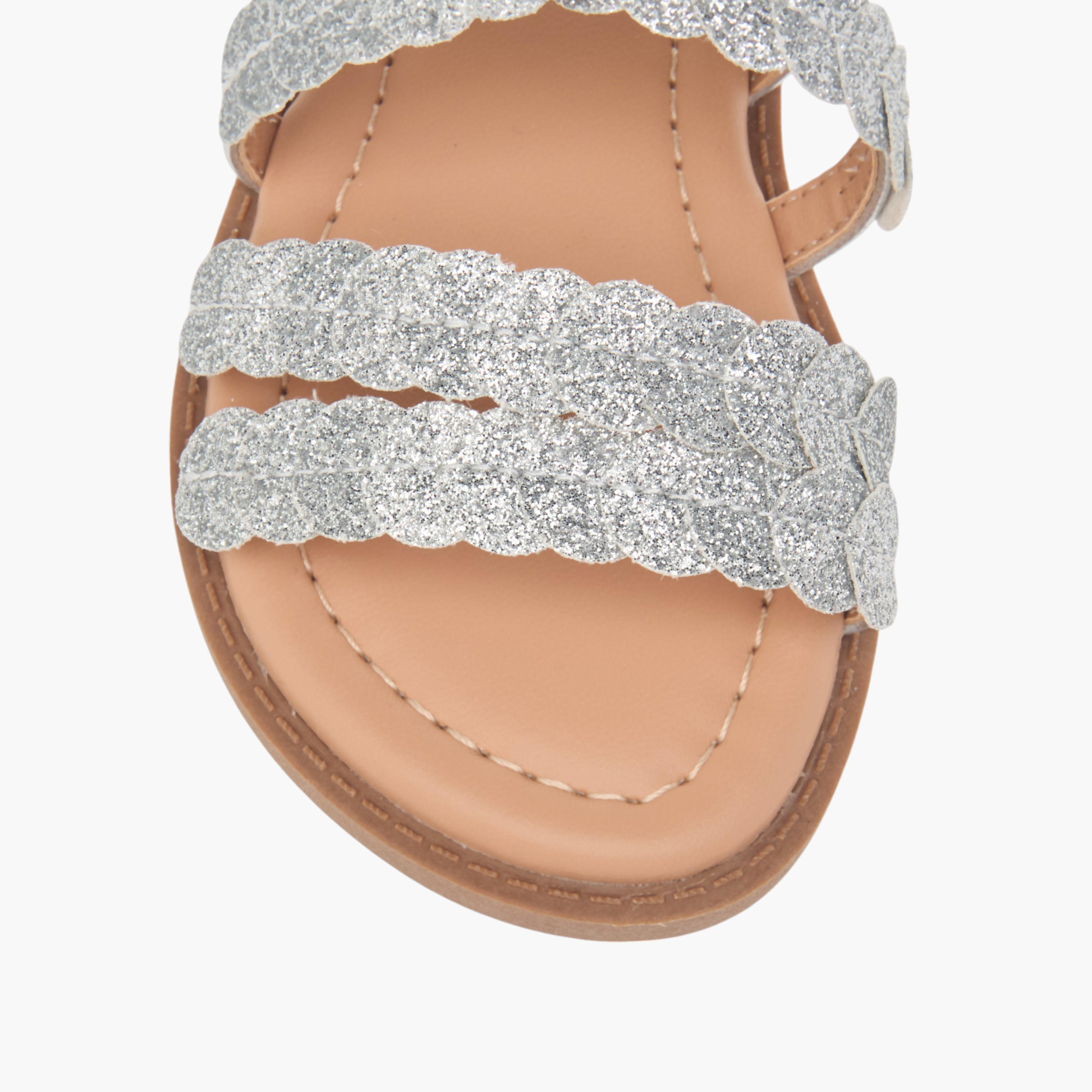 Juniors Glitter Detail Sandals with Hook and Loop Closure-girls-shoes-sandals-image-3