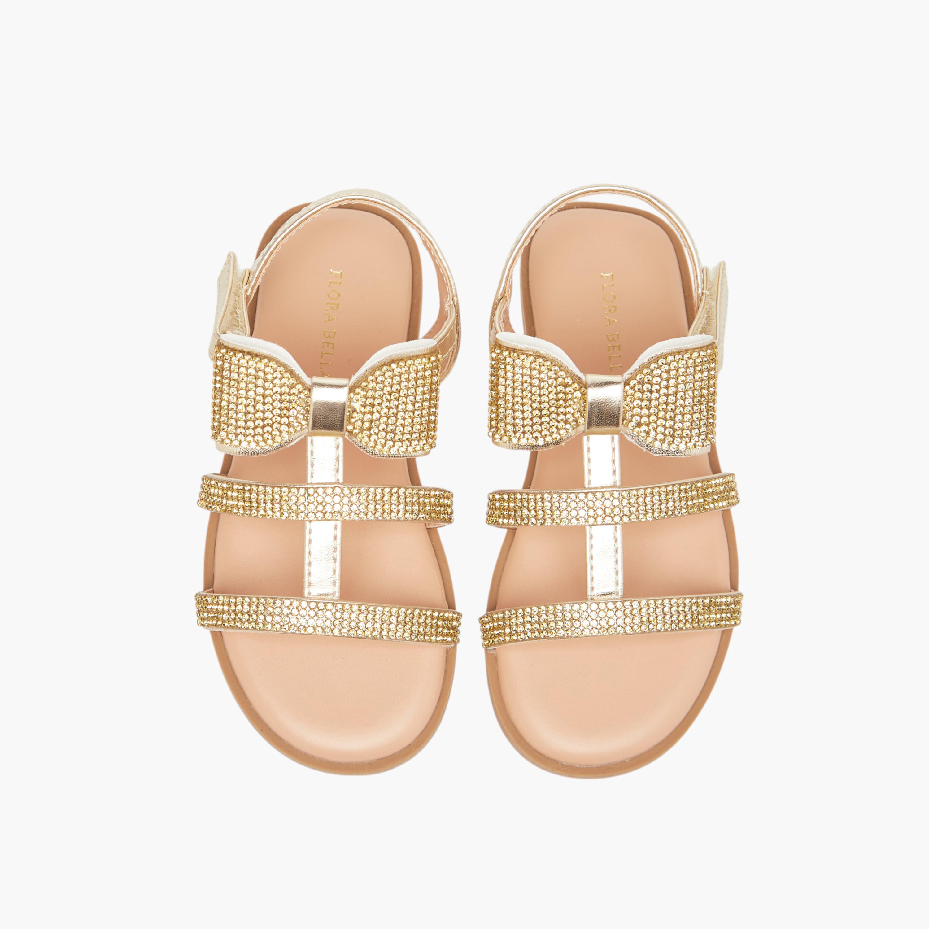 Flora Bella Embellished Sandals with Hook and Loop Closure-girls-shoes-sandals-image-1