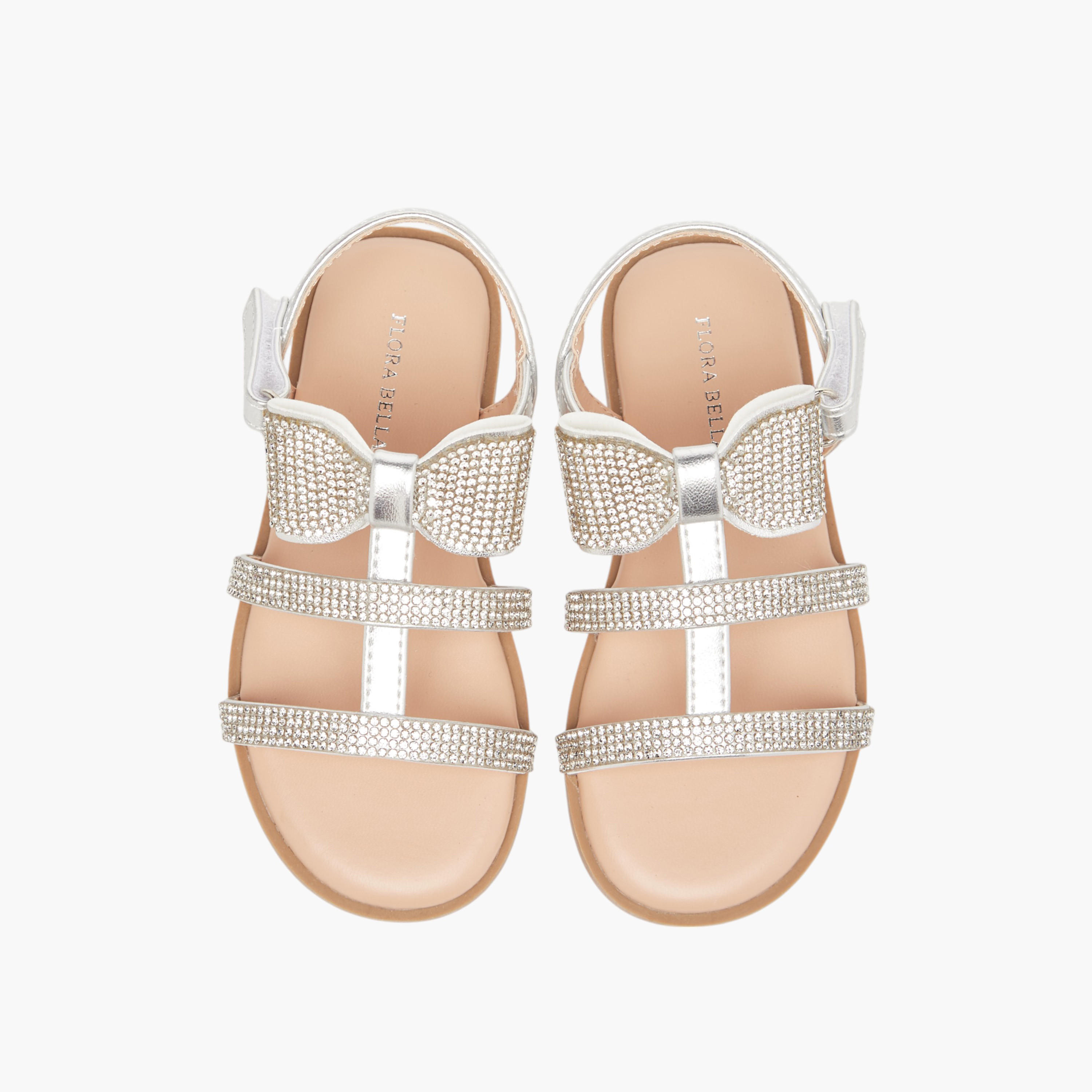 Flora Bella Embellished Sandals with Hook and Loop Closure-girls-shoes-sandals-image-1
