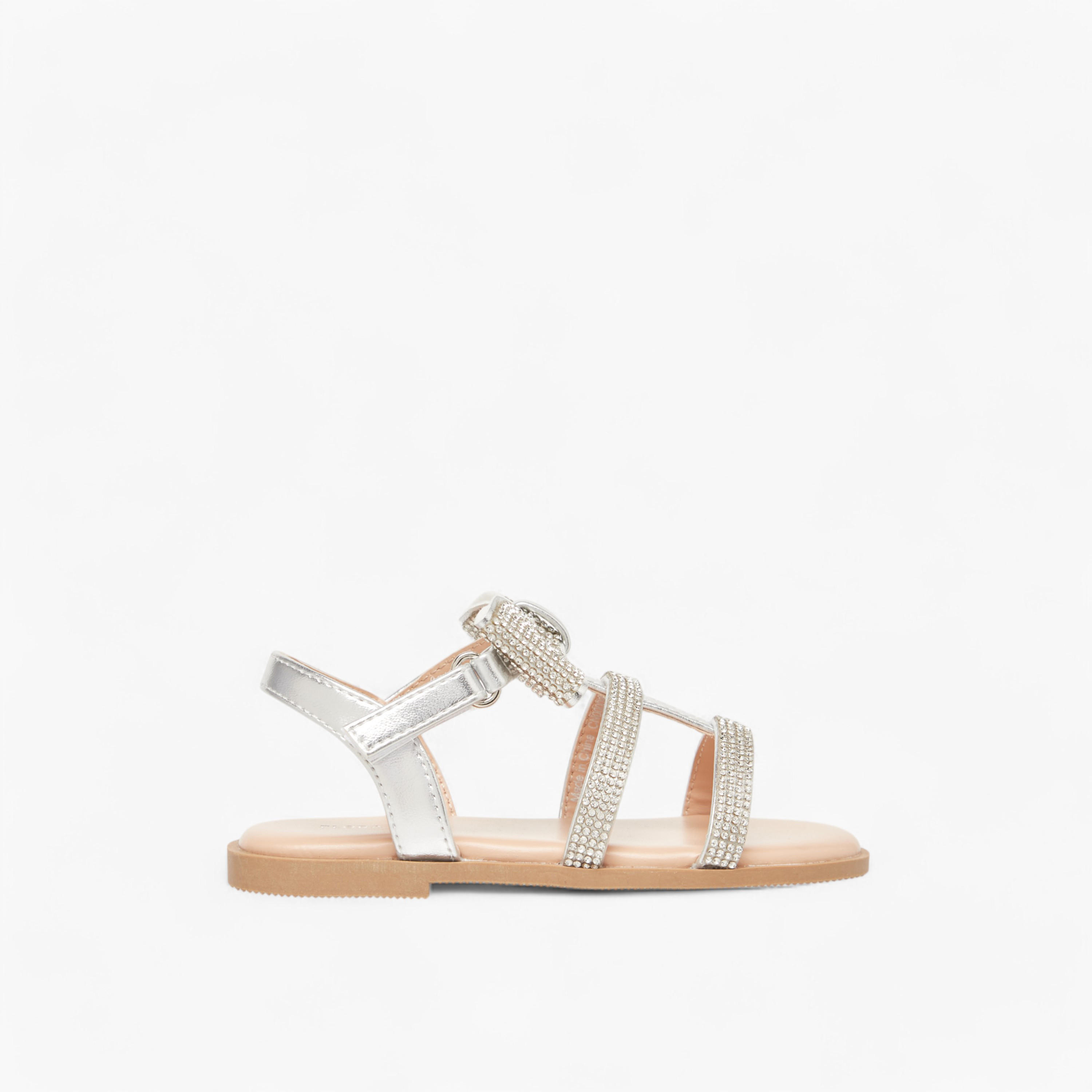 Flora Bella Embellished Sandals with Hook and Loop Closure-girls-shoes-sandals-image-2