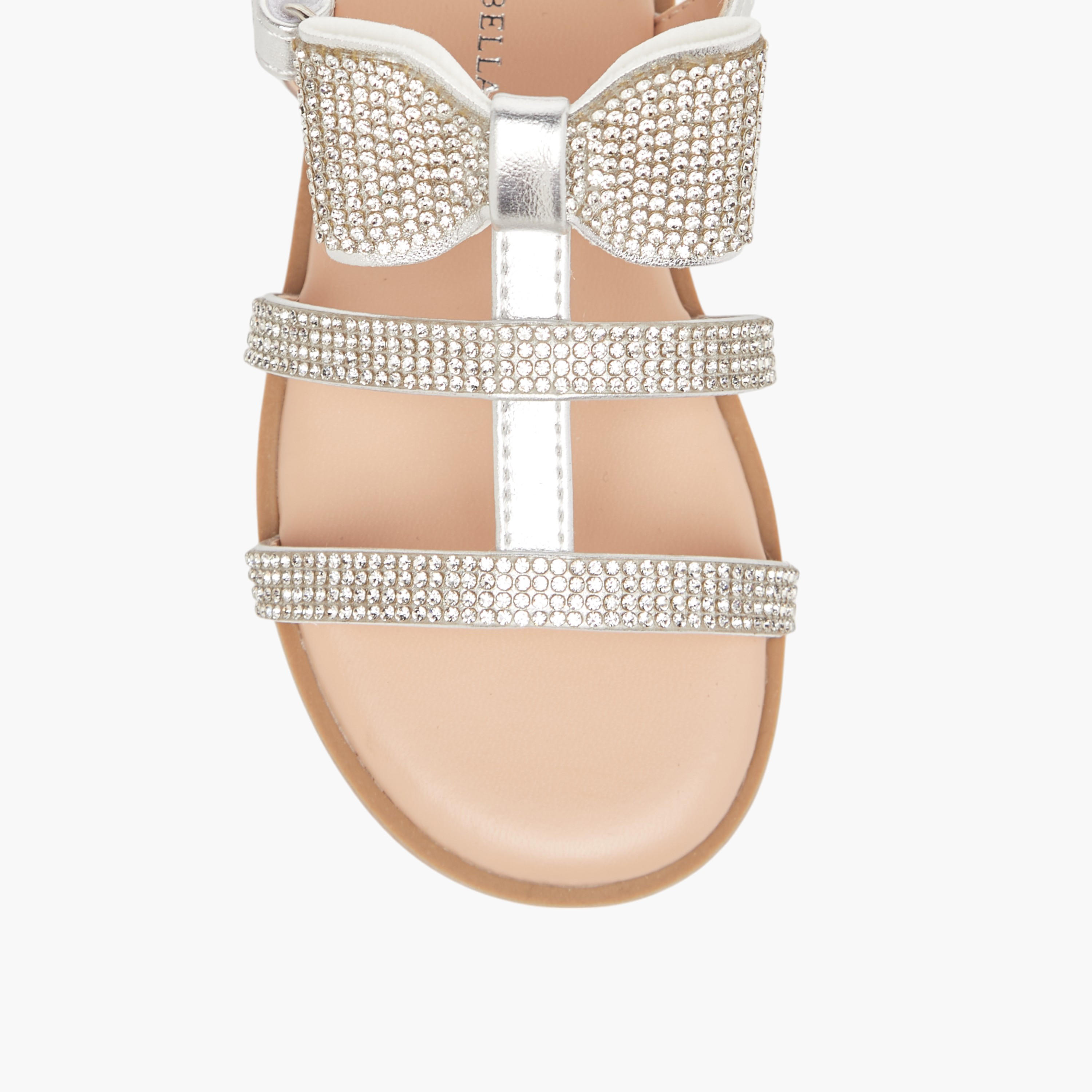 Flora Bella Embellished Sandals with Hook and Loop Closure-girls-shoes-sandals-image-3
