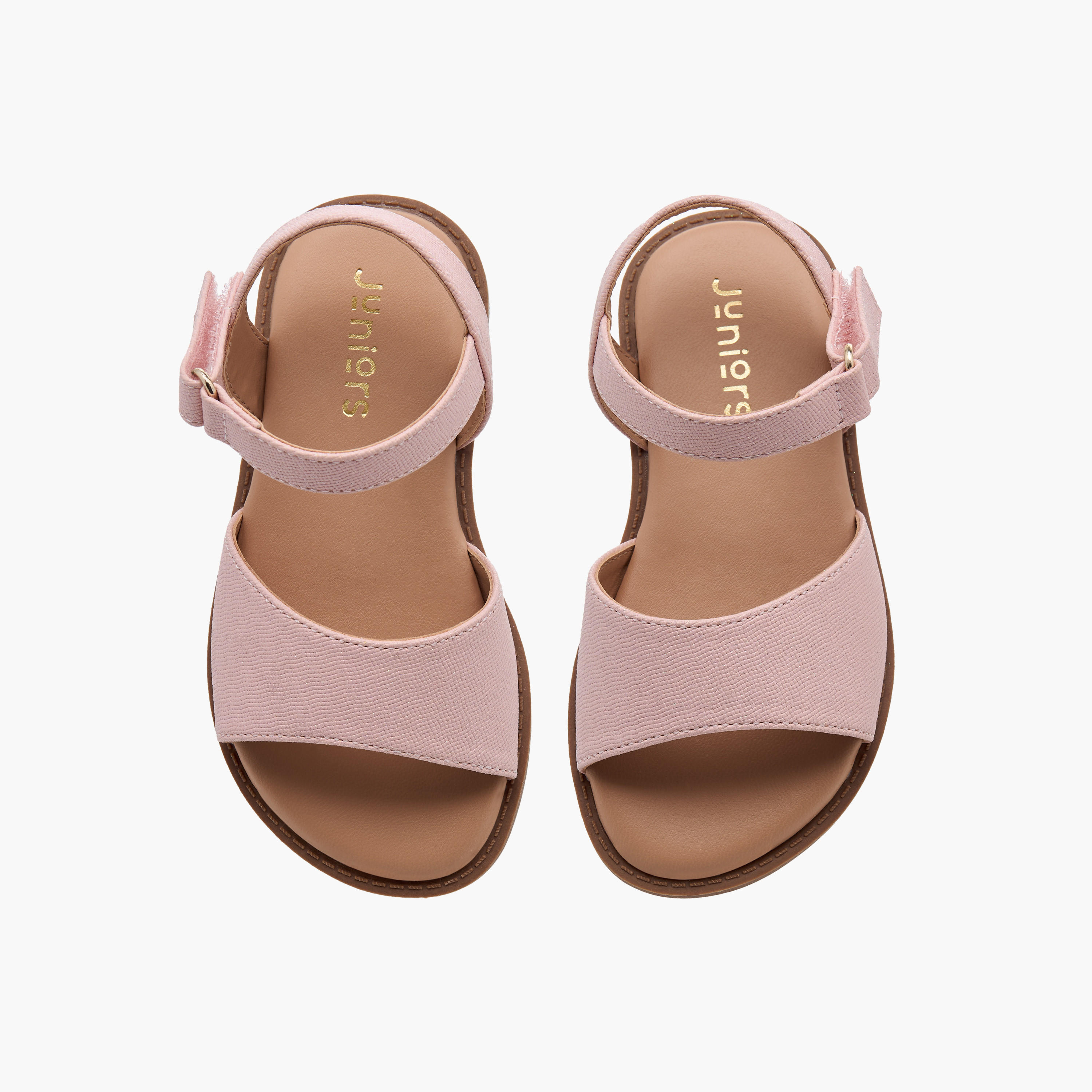 Juniors Textured Flat Sandals with Hook and Loop Closure-girls-shoes-sandals-image-1