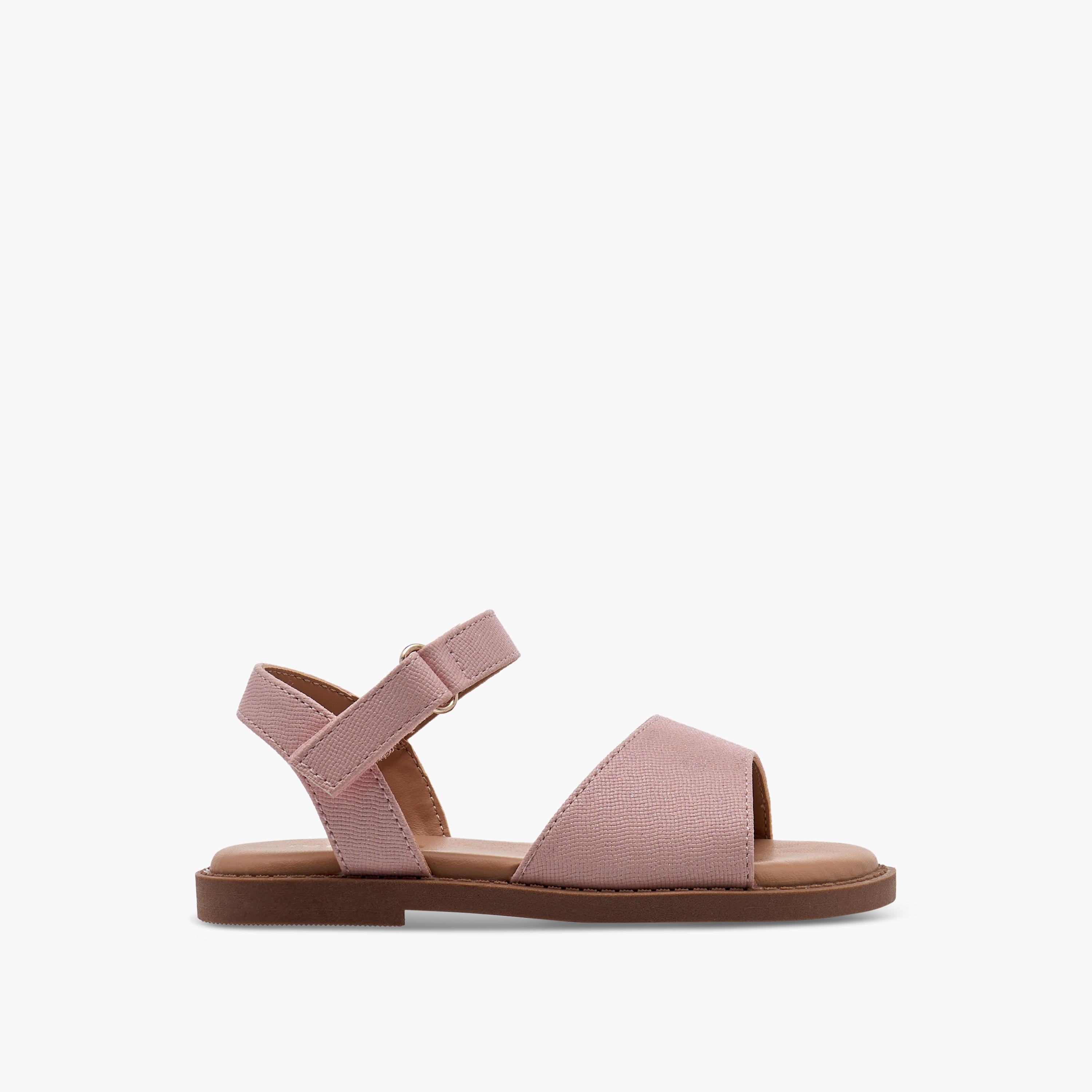 Juniors Textured Flat Sandals with Hook and Loop Closure-girls-shoes-sandals-image-2