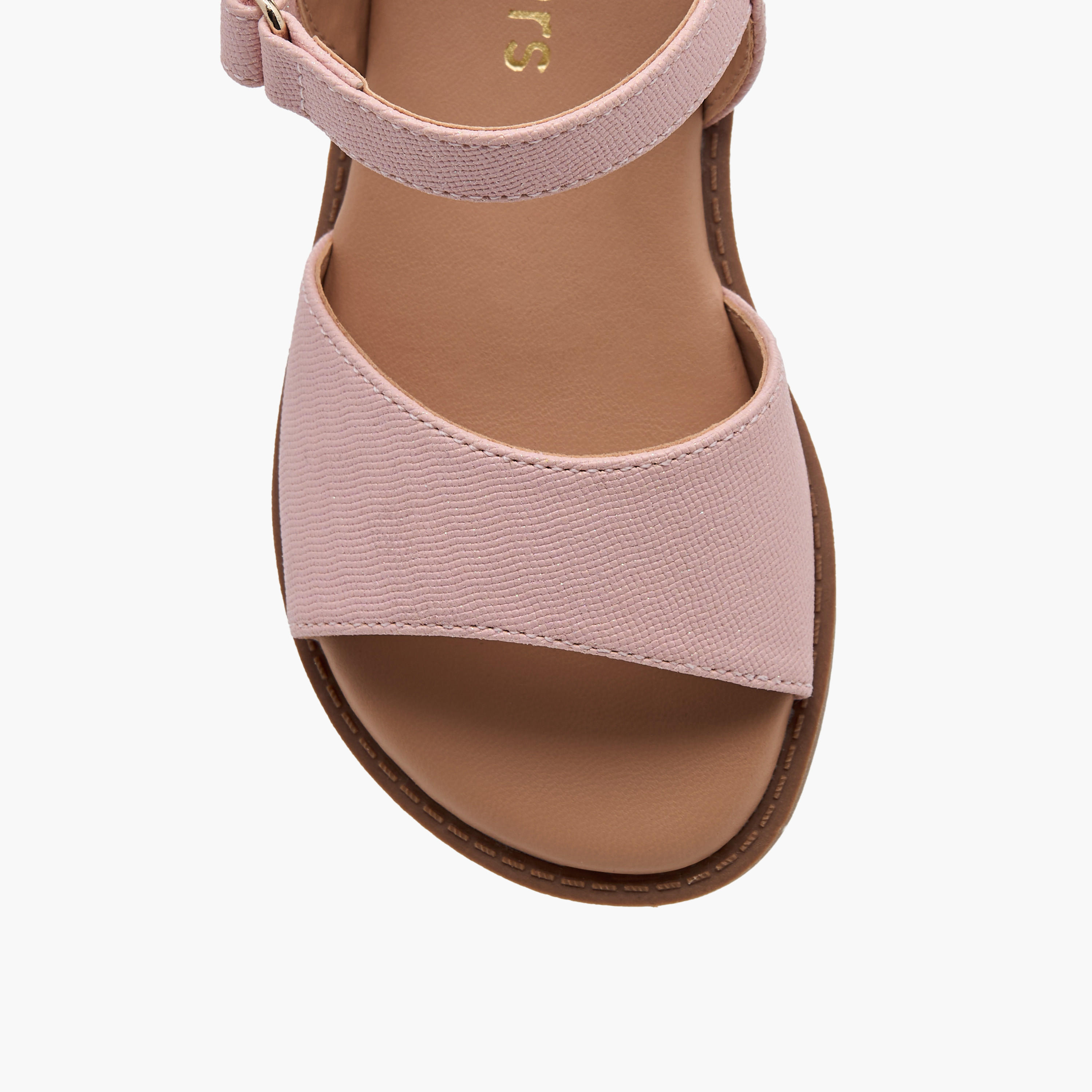 Juniors Textured Flat Sandals with Hook and Loop Closure-girls-shoes-sandals-image-3